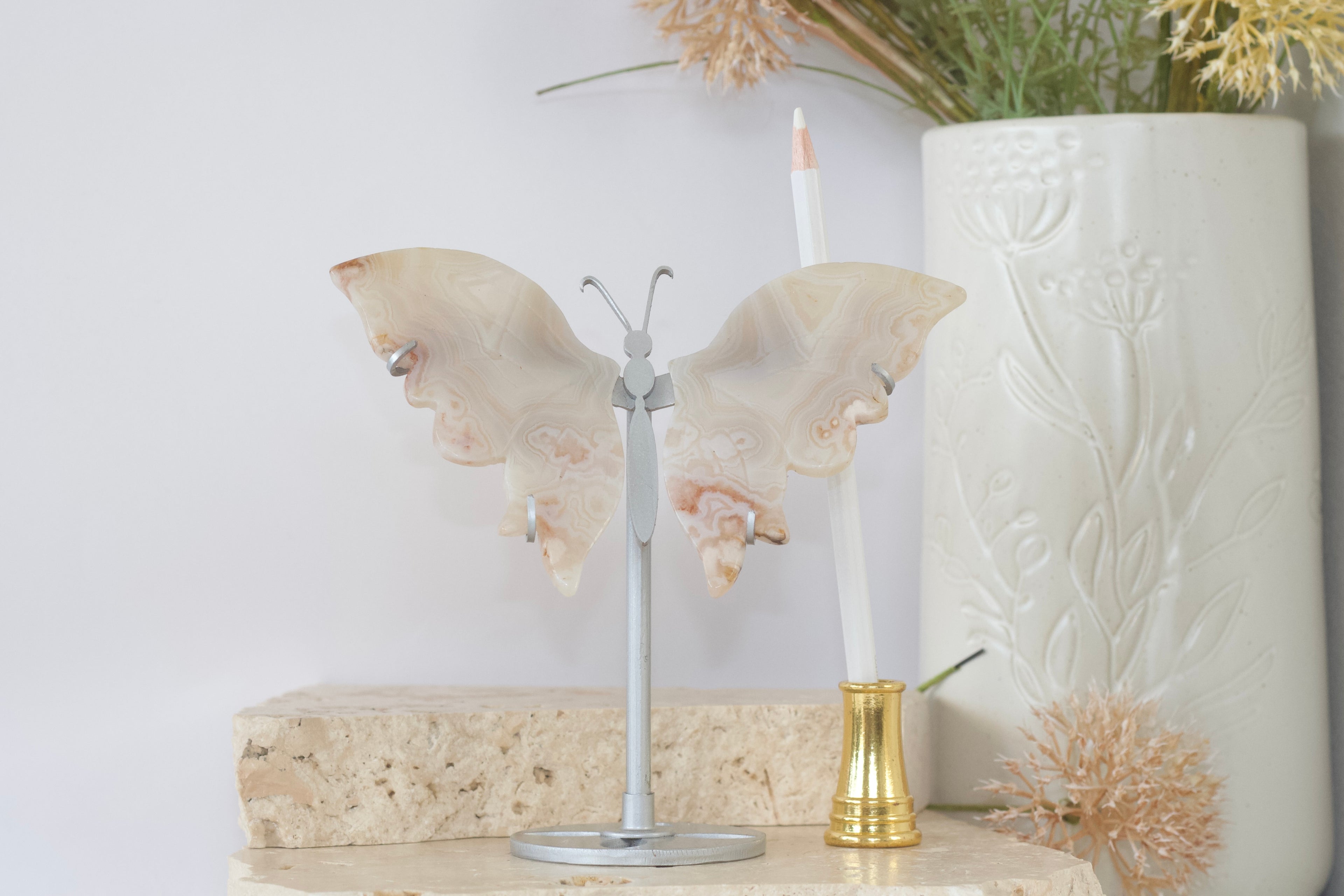 Banded Agate Butterfly Wings on Stand 15cm