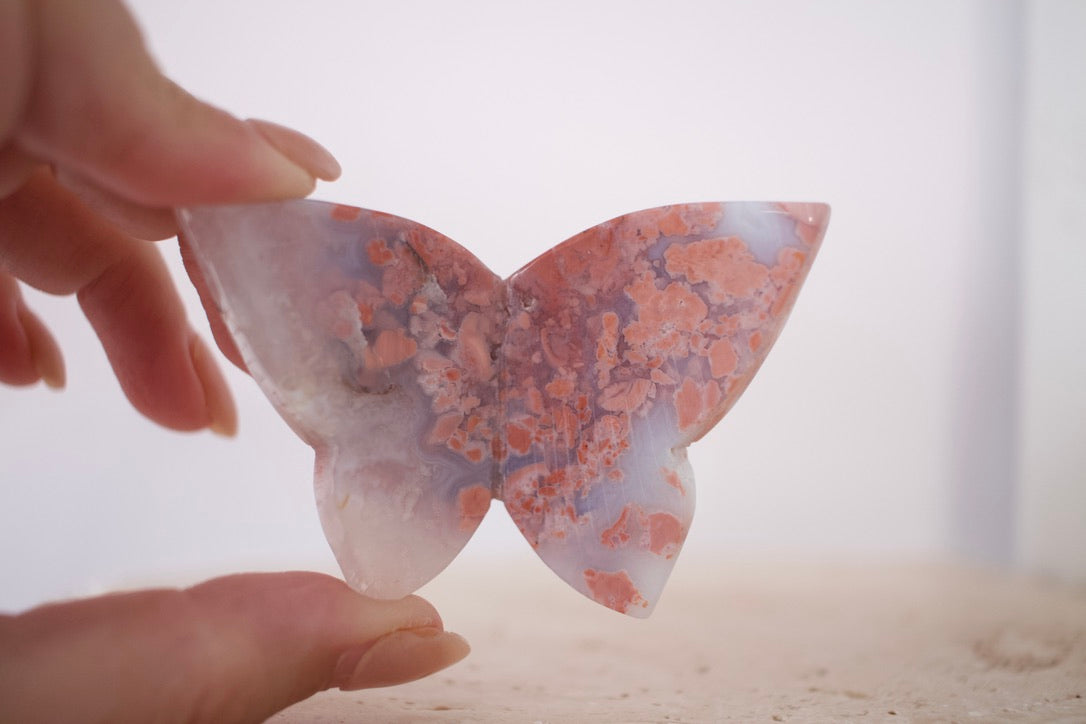 Pink Agate 3D Butterfly 5cm - 10cm