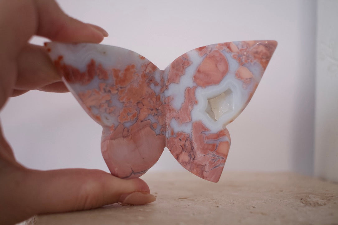 Pink Agate 3D Butterfly 5cm - 10cm