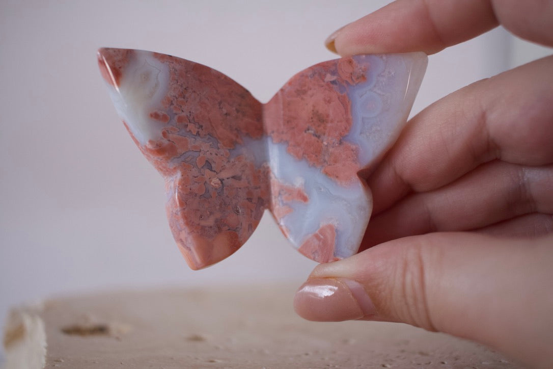 Pink Agate 3D Butterfly 5cm - 10cm