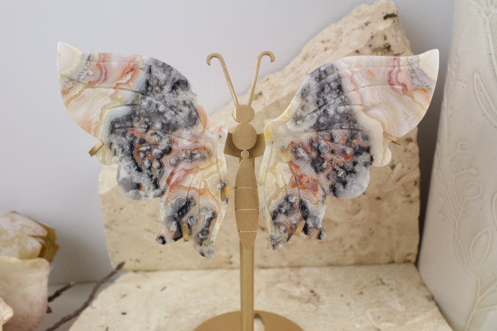 Crazy Lace Agate Wings on Stand 14cm