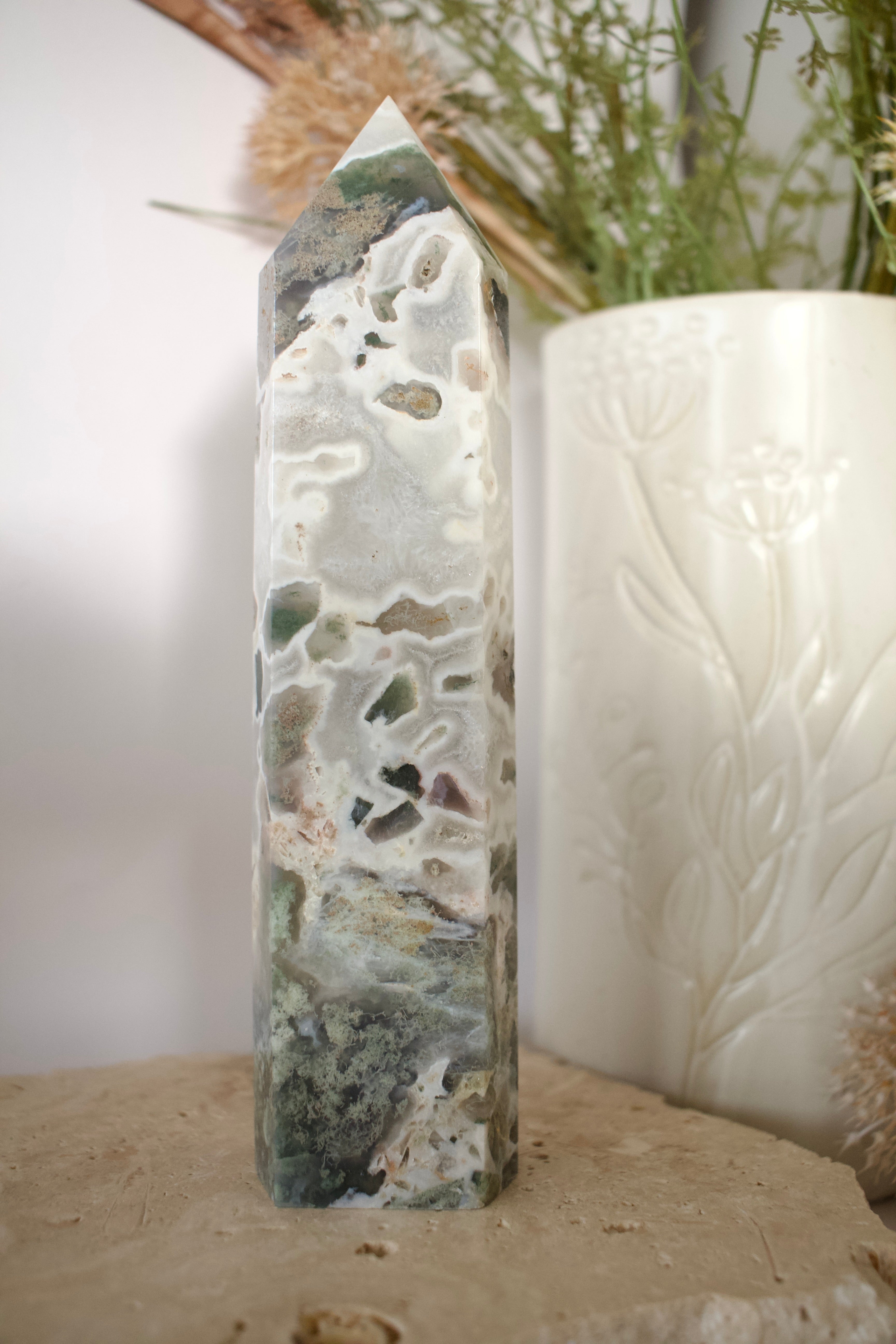 Moss Agate Tower 23cm