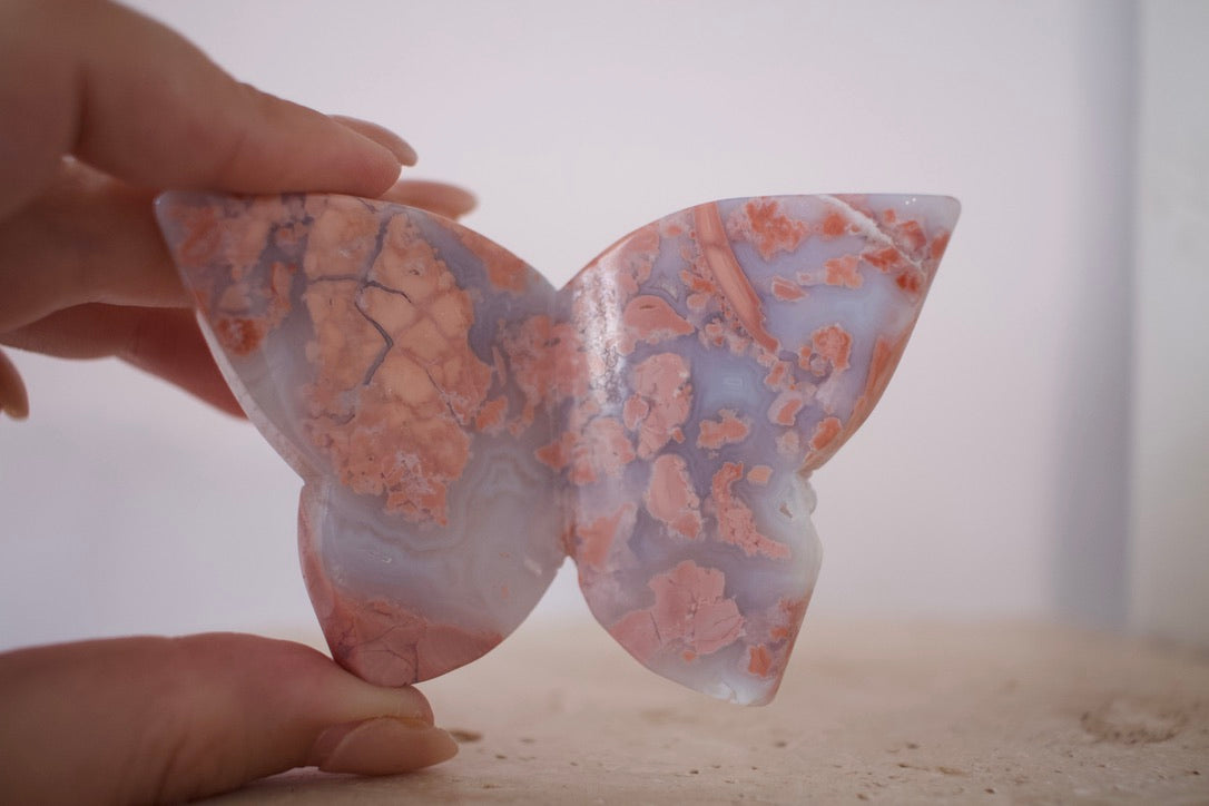 Pink Agate 3D Butterfly 5cm - 10cm