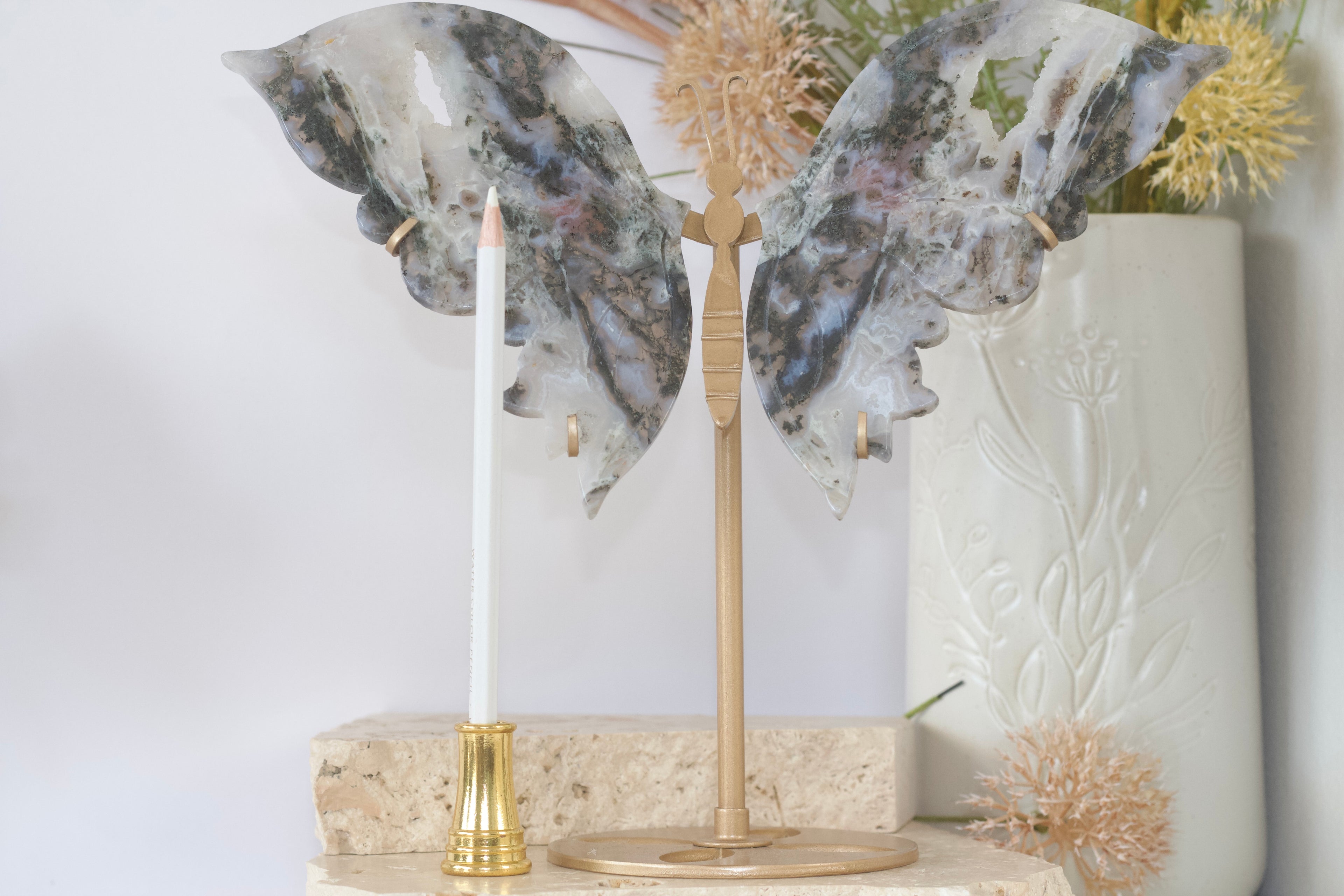 Large Moss Agate Wings 27cm