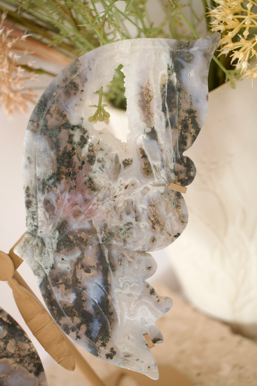 Large Moss Agate Wings 27cm