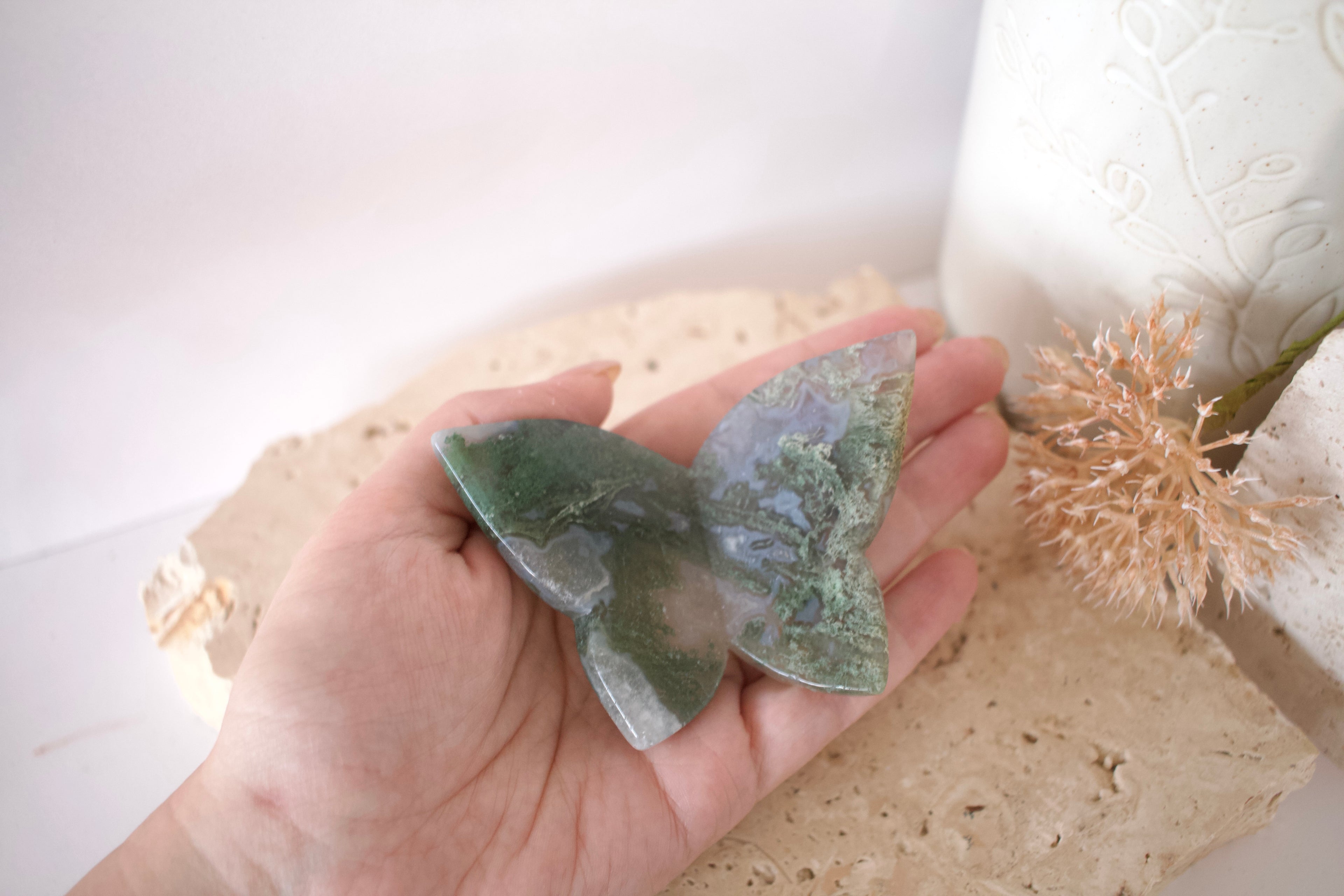 Moss Agate 3D Butterflies