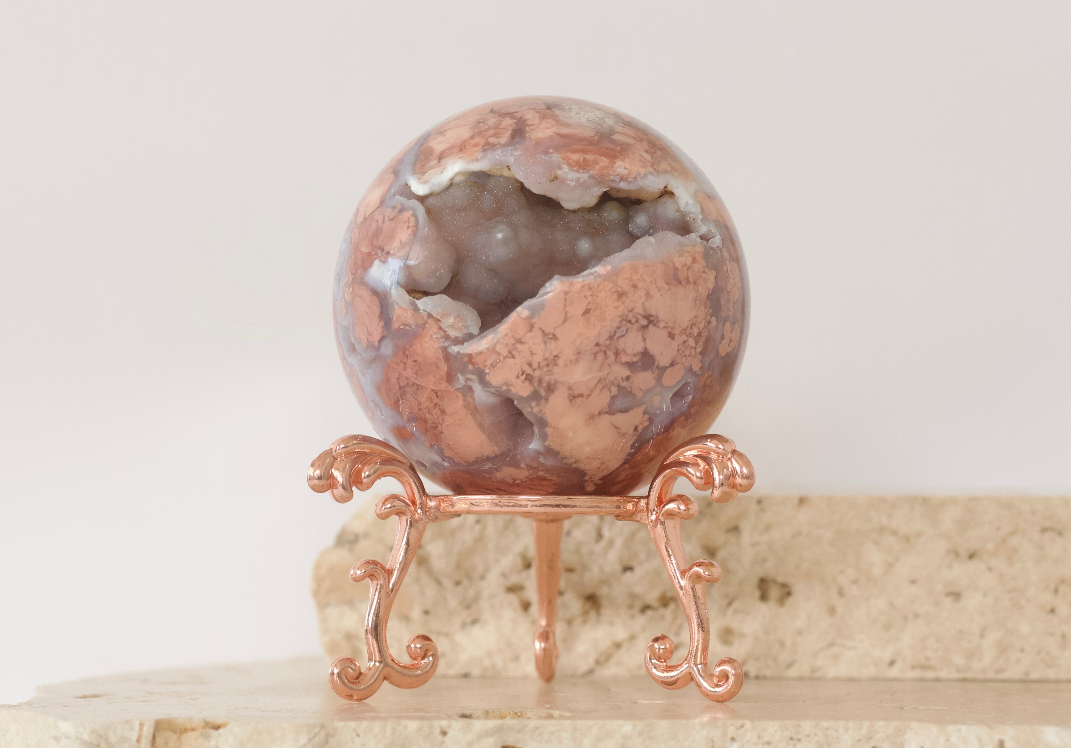 Pink Agate Sphere with Drusy 6.4cm