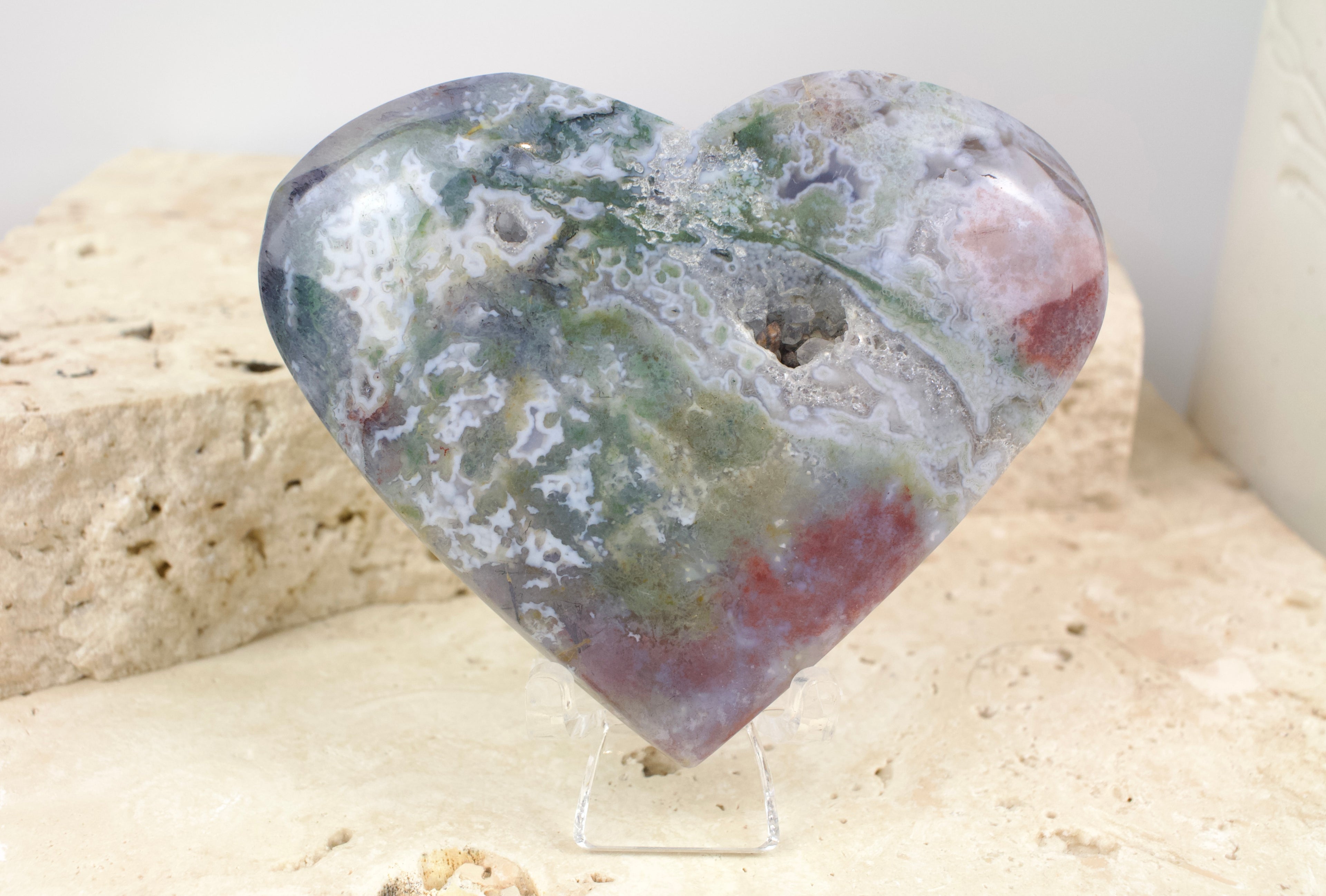 Multi Colour Moss Agate Heart 8.5cm
