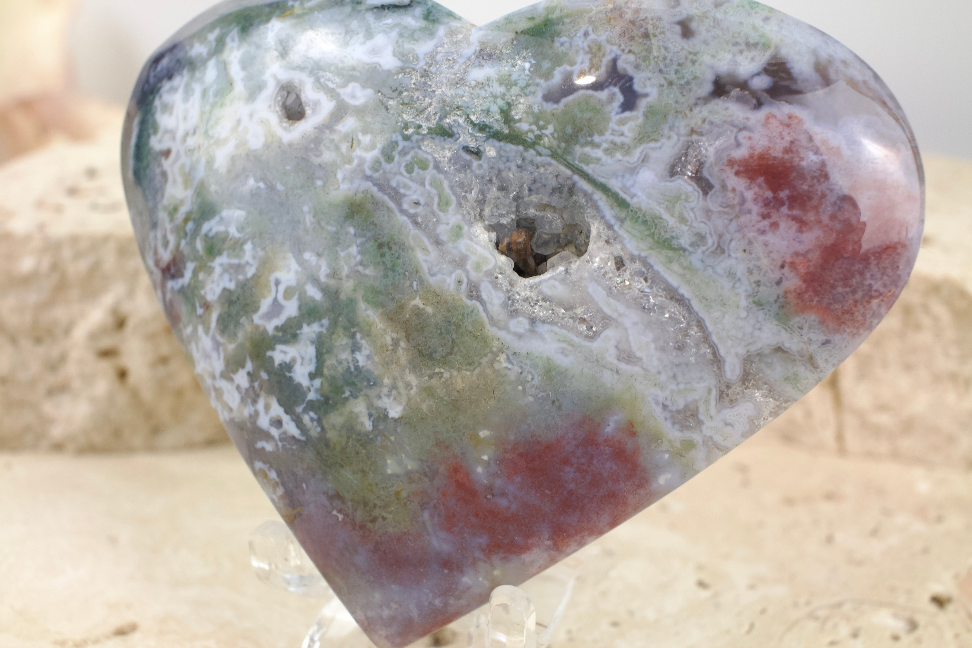 Multi Colour Moss Agate Heart 8.5cm