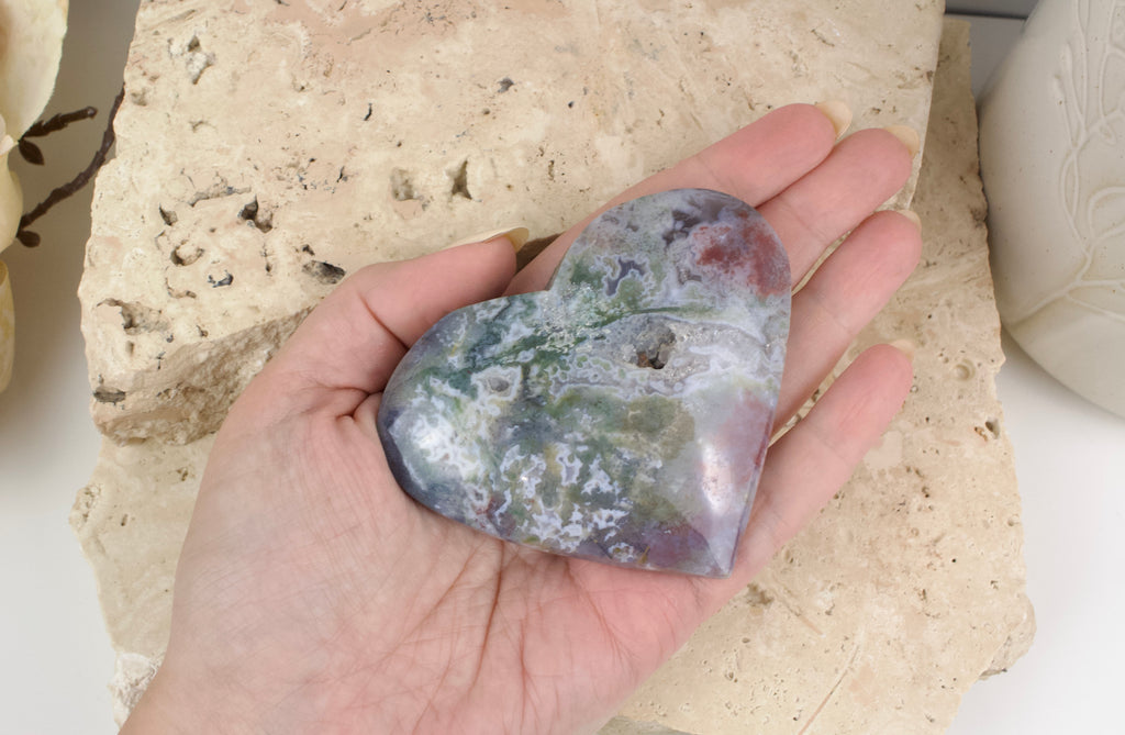 Multi Colour Moss Agate Heart 8.5cm