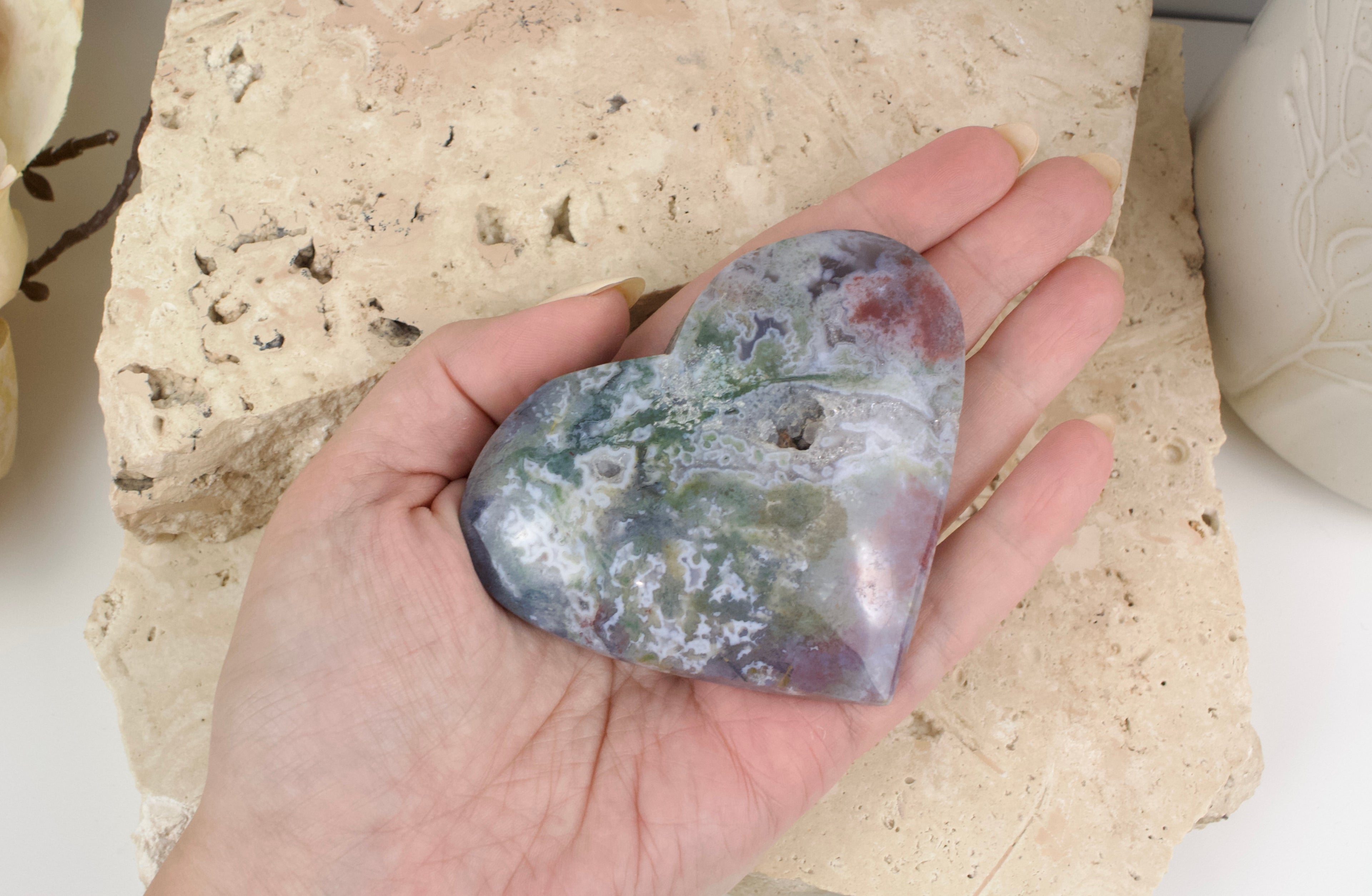 Multi Colour Moss Agate Heart 8.5cm