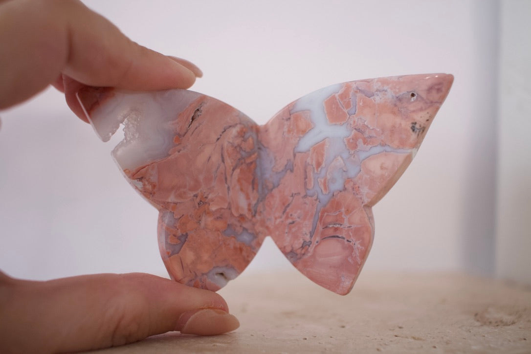 Pink Agate 3D Butterfly 5cm - 10cm