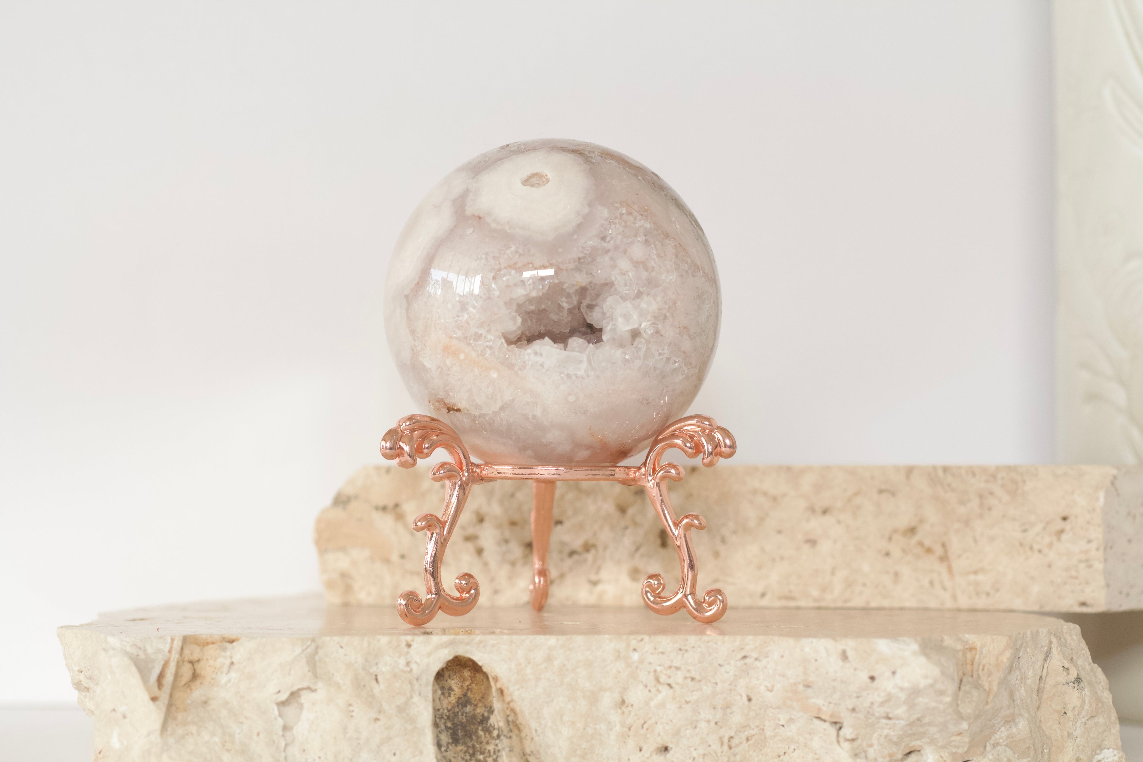 Pink & Purple Amethyst, Flower Agate 🌸 and Quartz Sphere 6.7cm