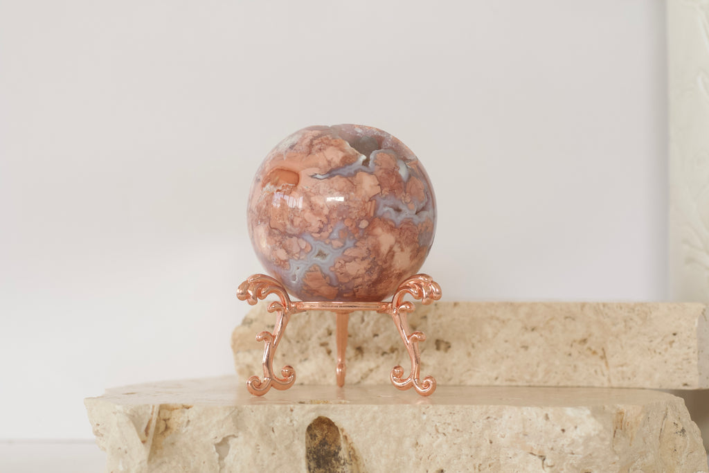 Pink Agate Sphere with Drusy 6.4cm