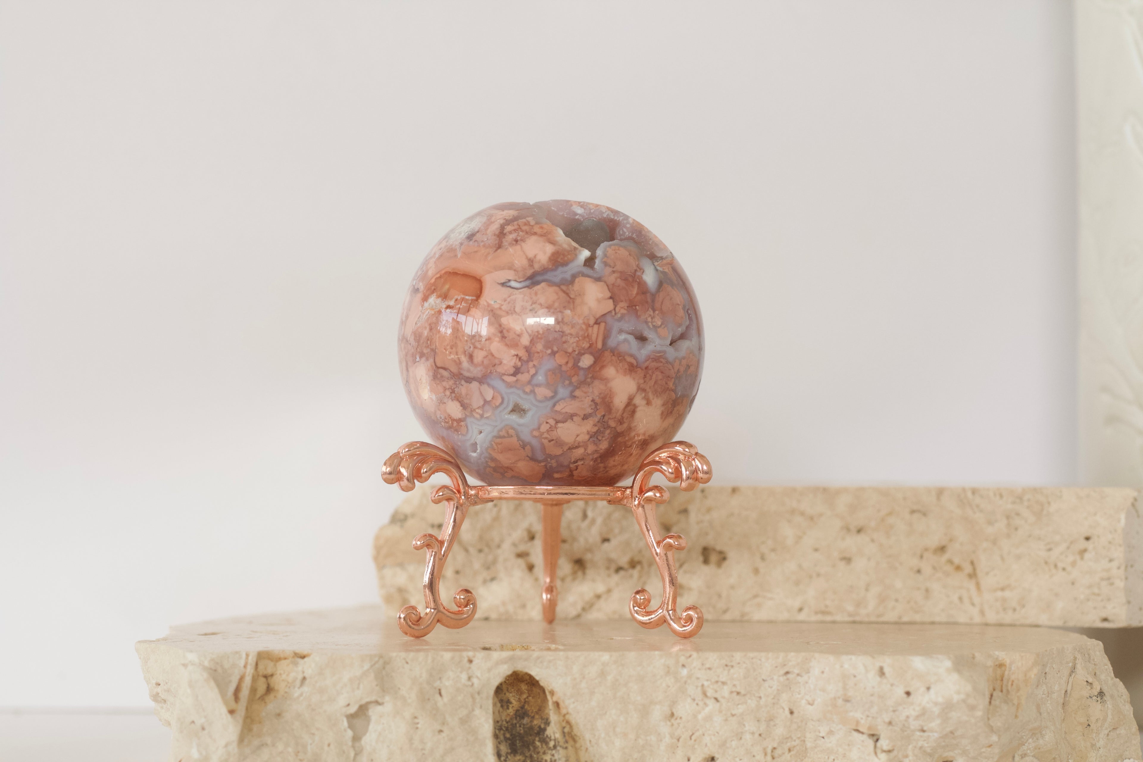 Pink Agate Sphere with Drusy 6.4cm