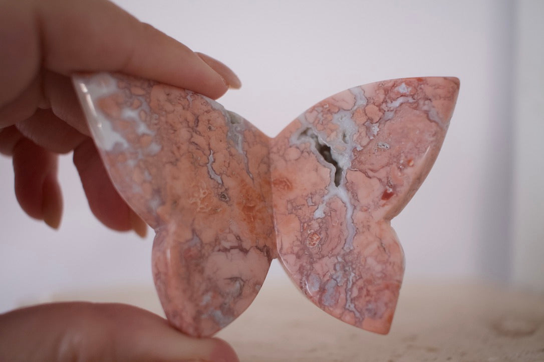 Pink Agate 3D Butterfly 5cm - 10cm