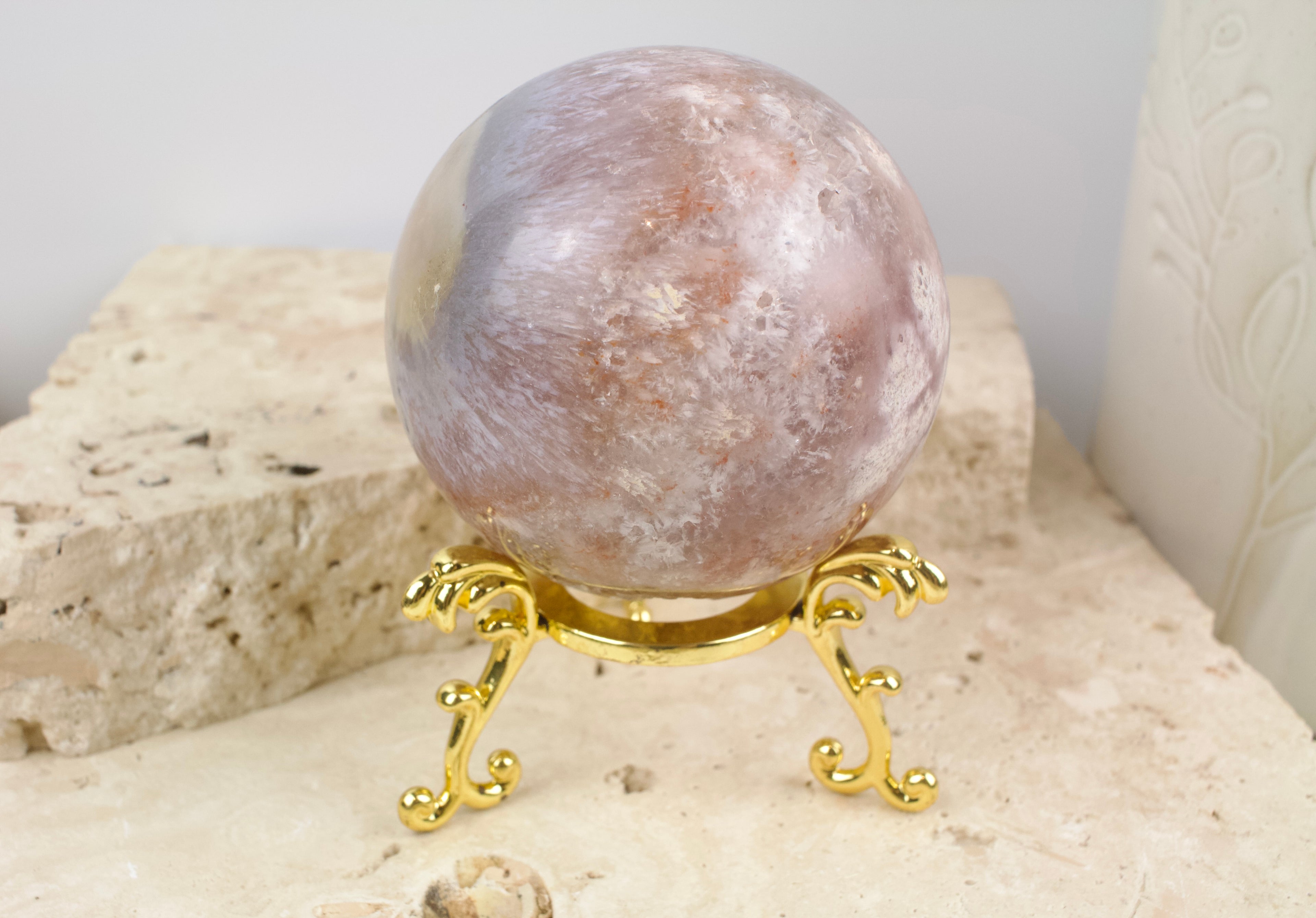 Pink Amethyst Sphere with Agate Inclusions 6.8cm
