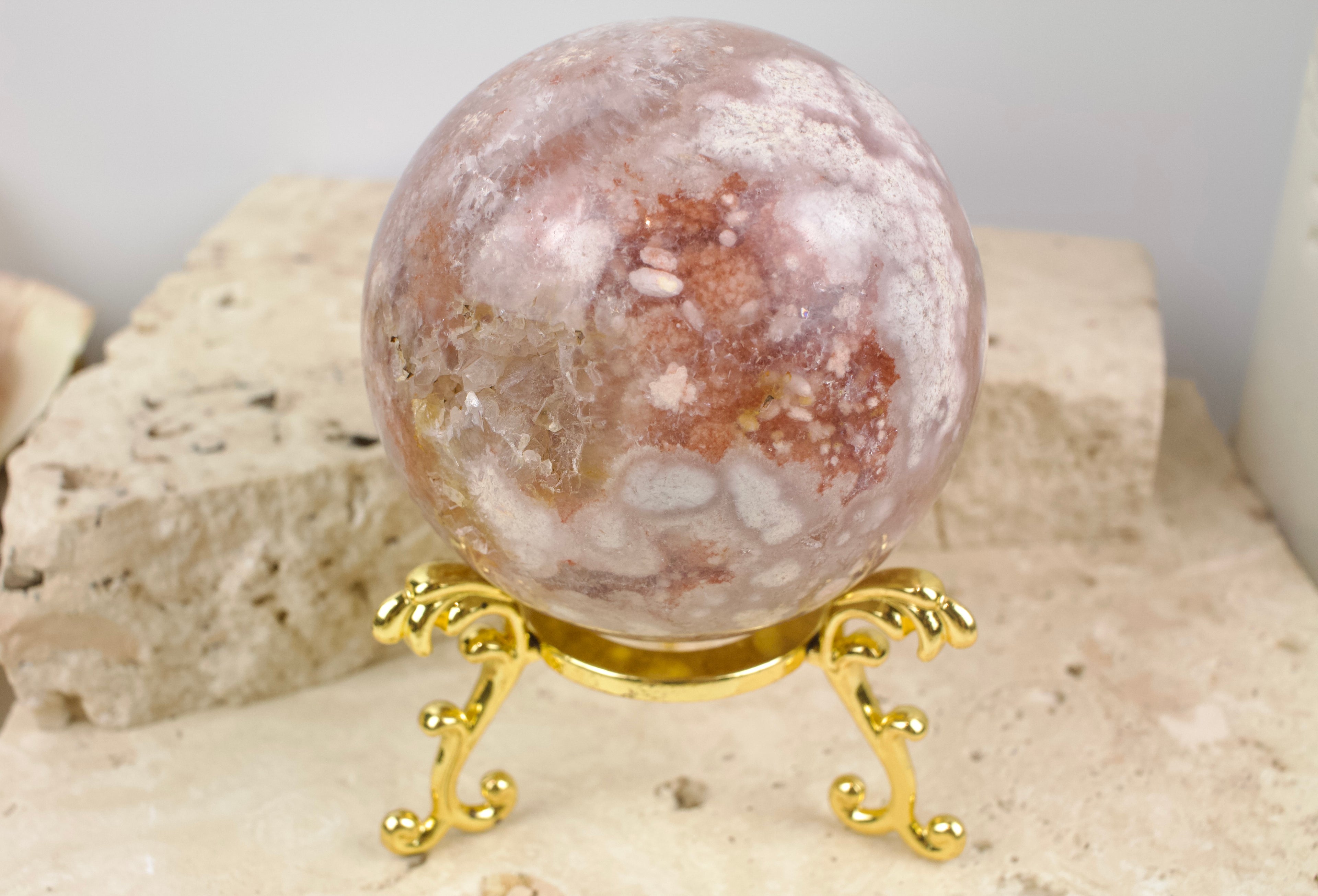 Pink Amethyst Sphere with Agate Inclusions 6.8cm