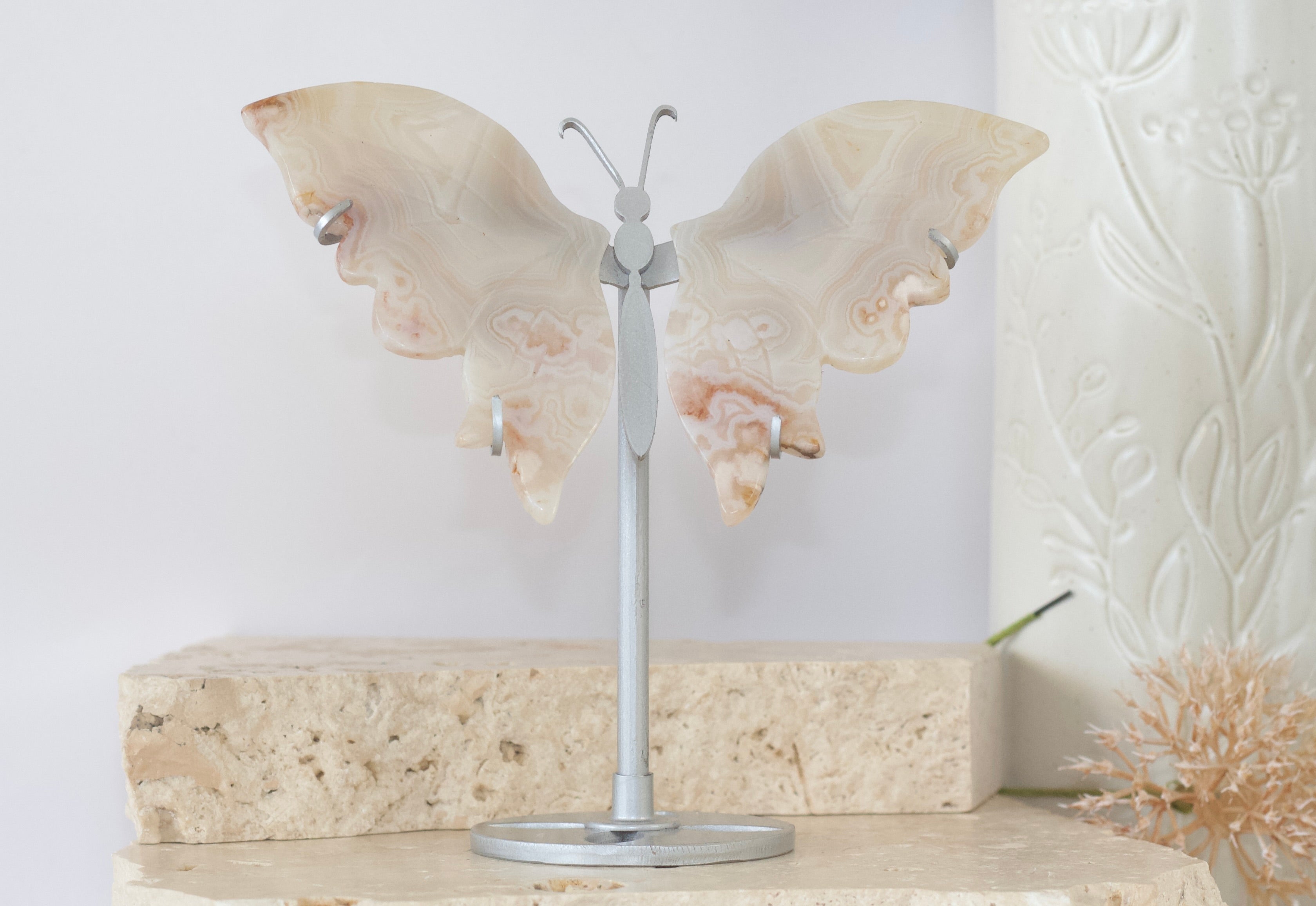 Banded Agate Butterfly Wings on Stand 15cm