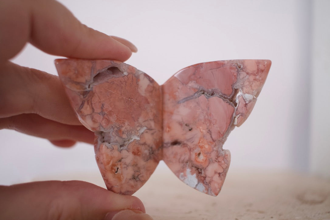 Pink Agate 3D Butterfly 5cm - 10cm
