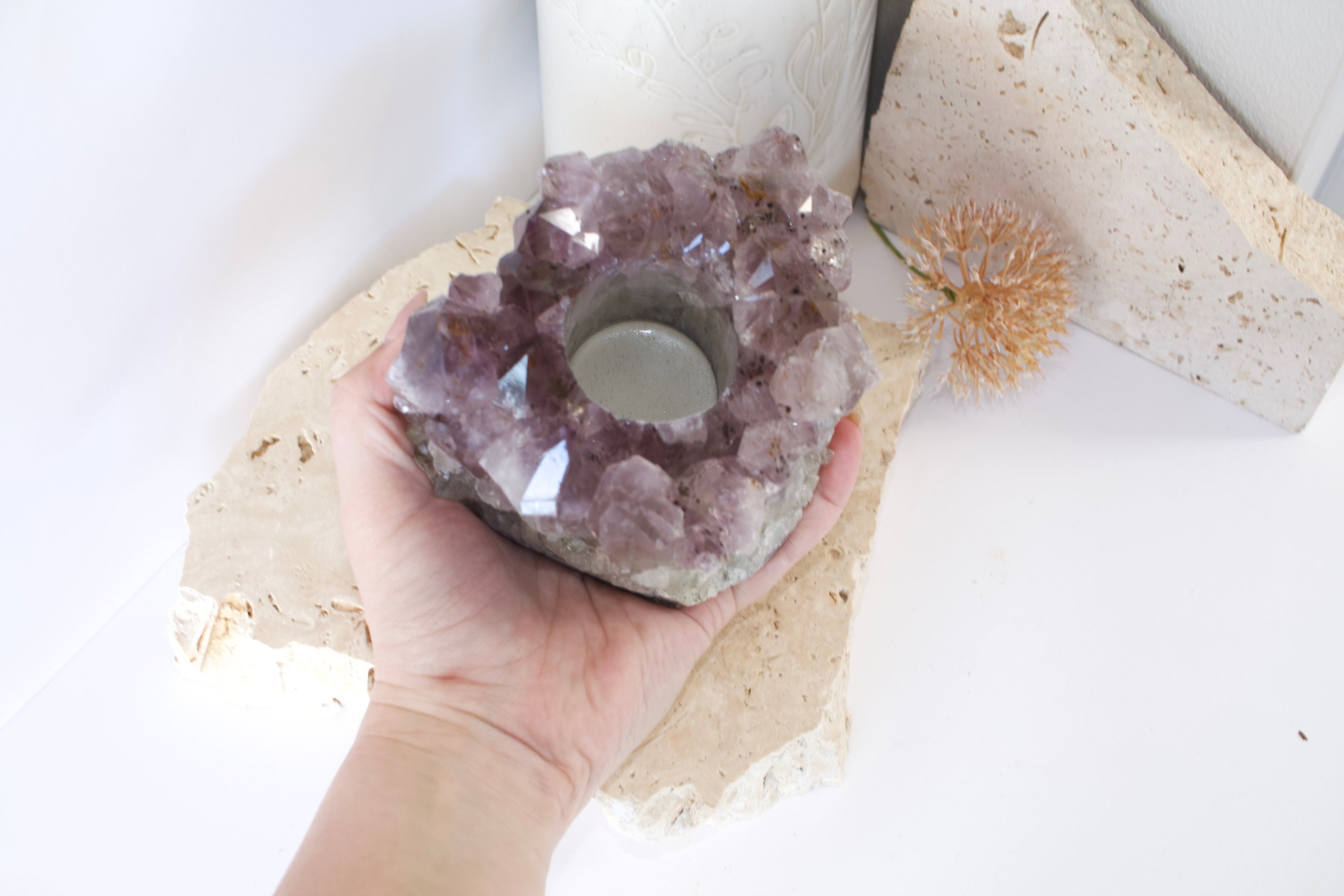Amethyst Tea Light Candle Holder 12cm