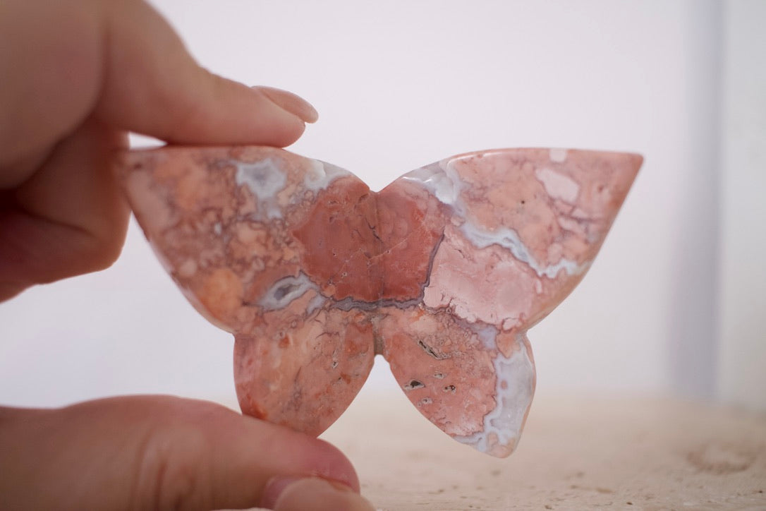 Pink Agate 3D Butterfly 5cm - 10cm