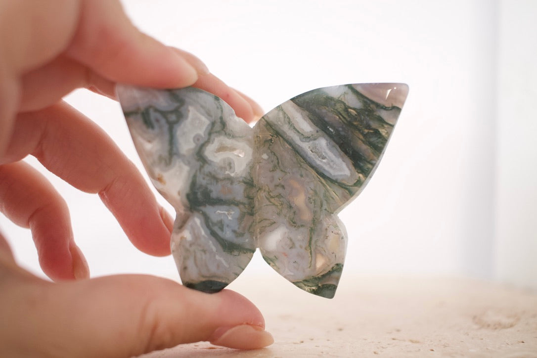 Moss Agate 3D Butterflies