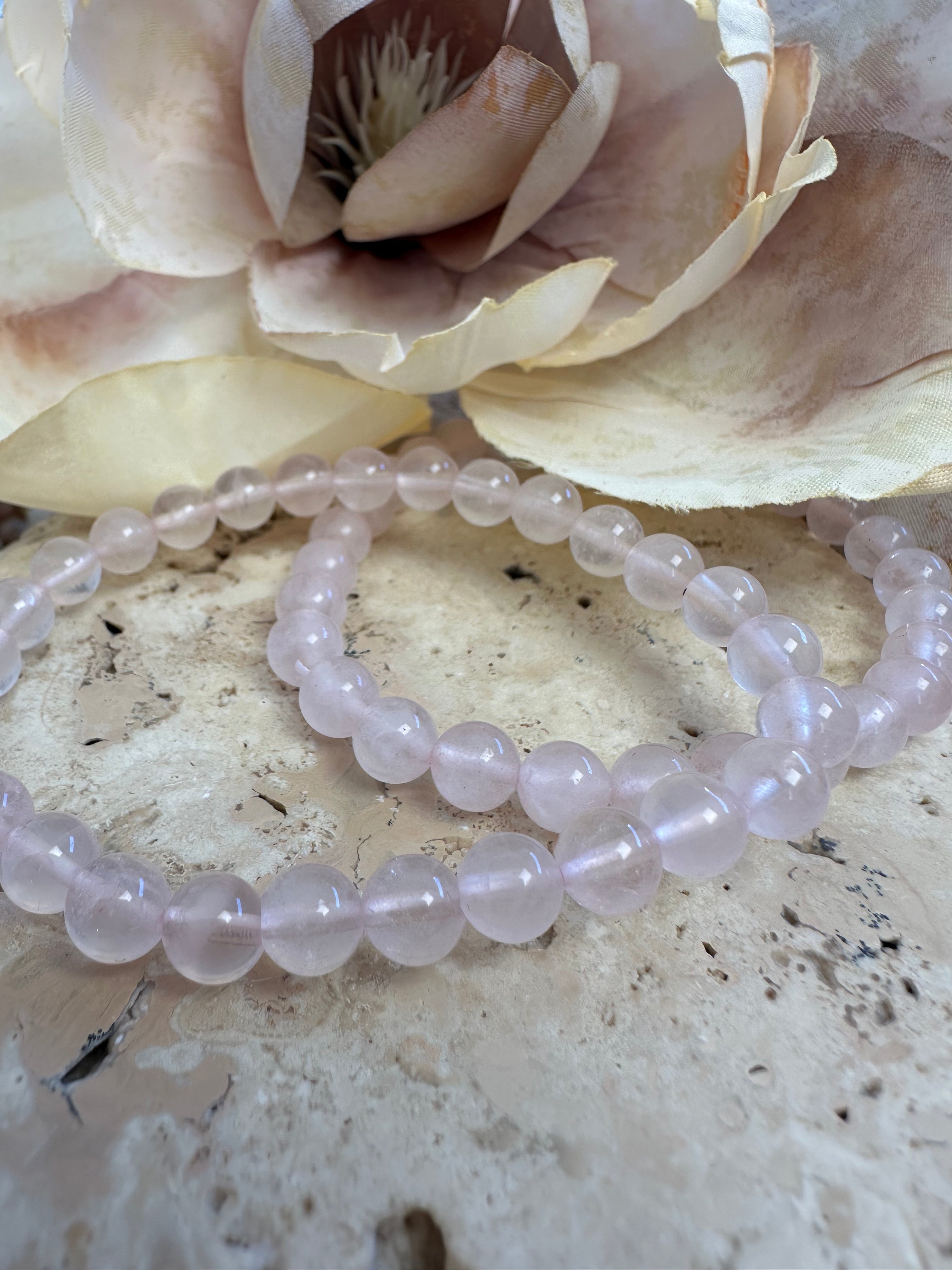Rose Quartz Beaded Bracelet 6cm