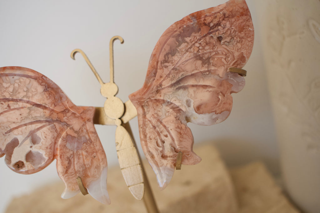 Pink Agate Wings on Stand