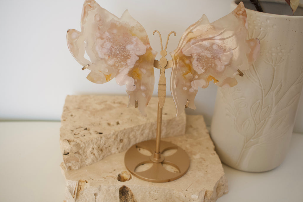 Large Flower Agate Wings on Stand