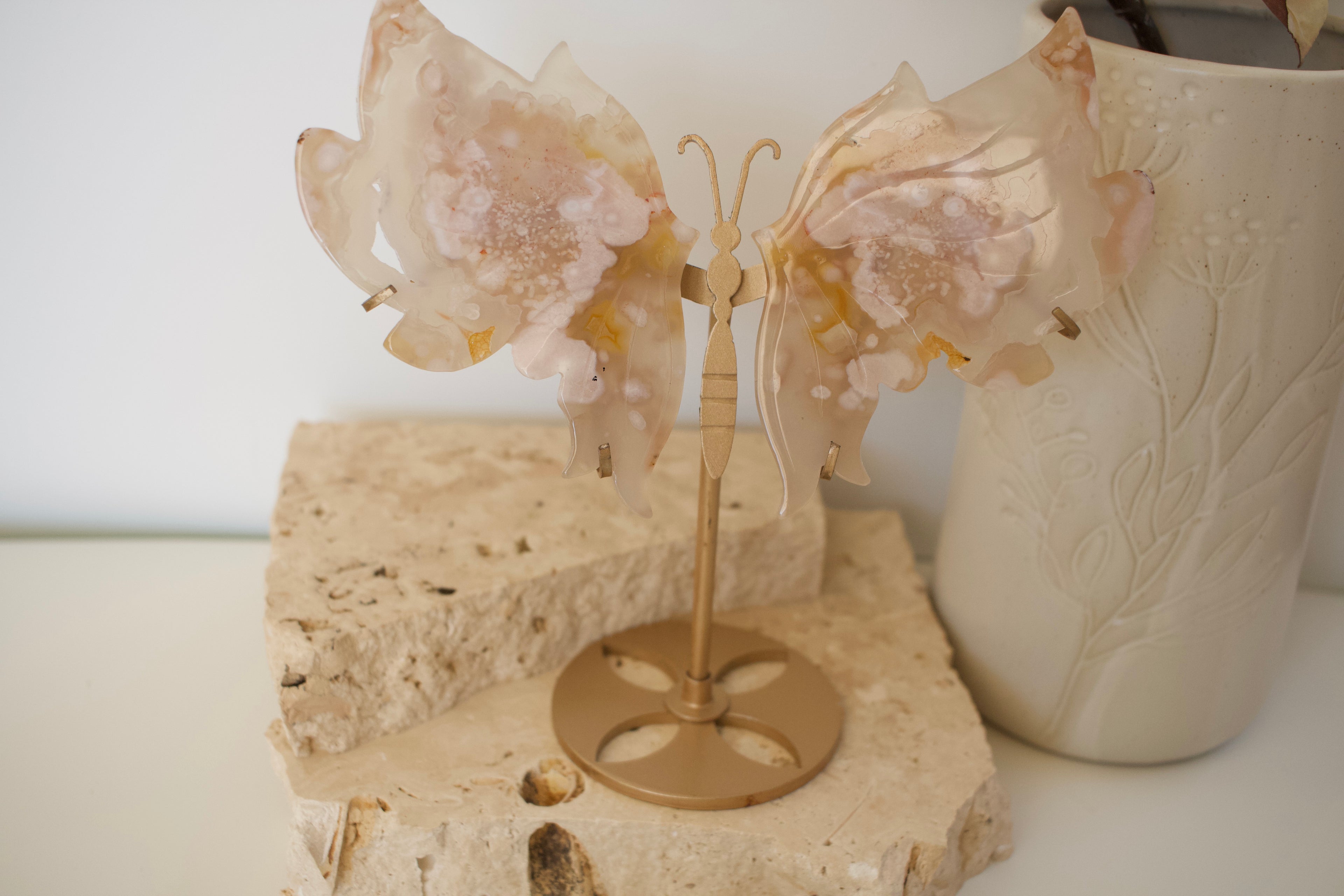 Large Flower Agate Wings on Stand