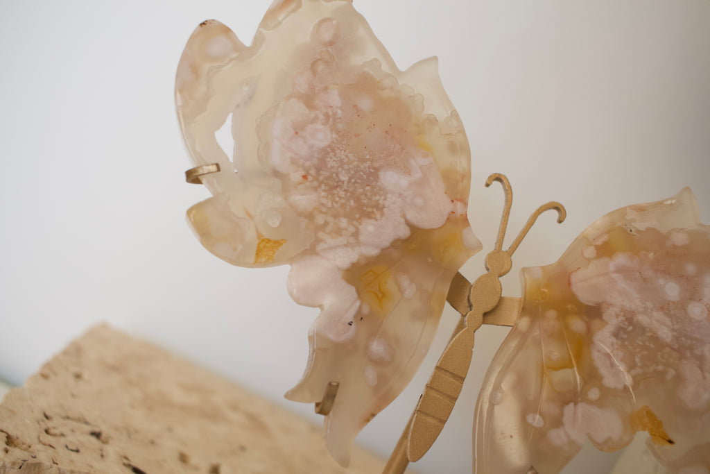Large Flower Agate Wings on Stand