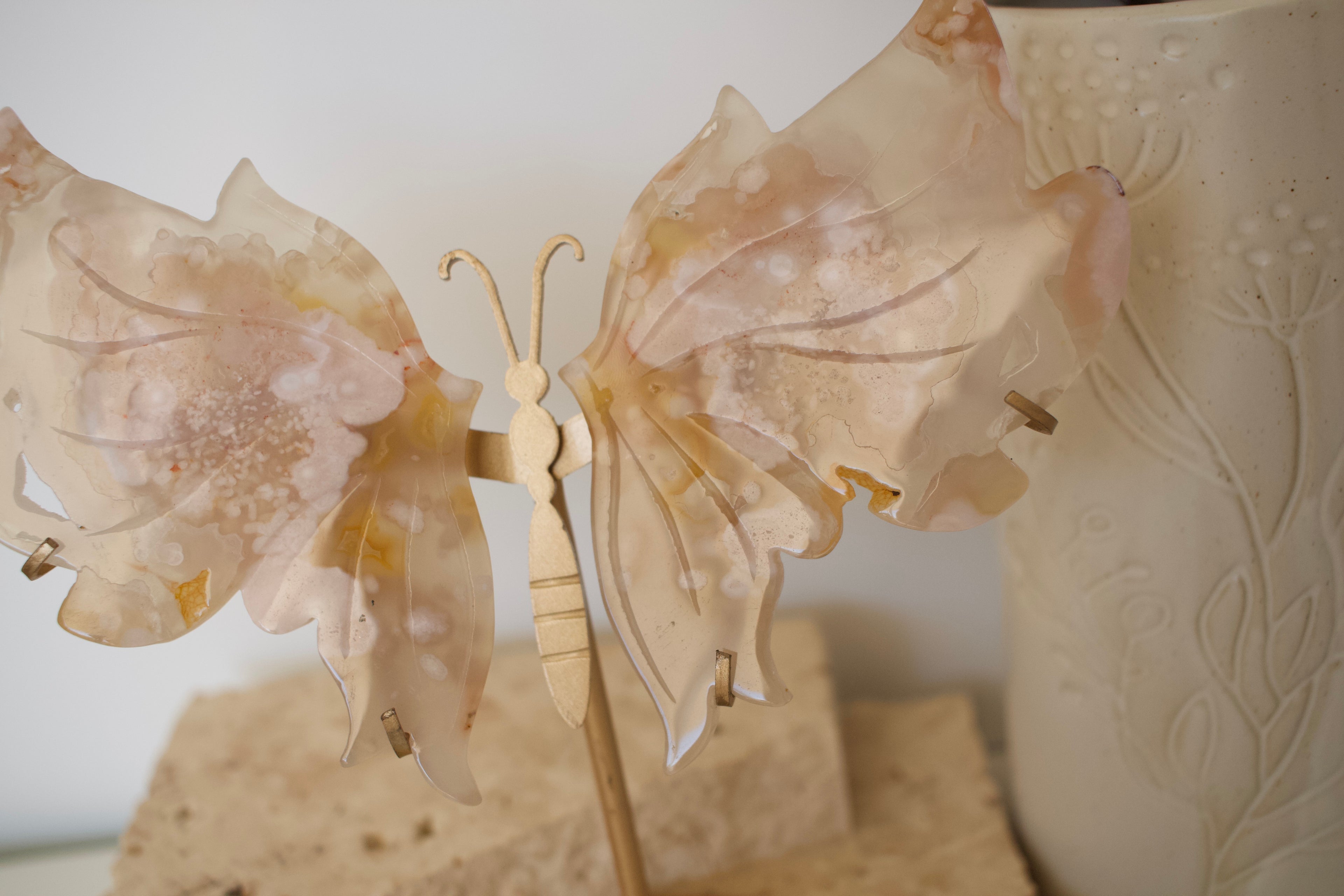 Large Flower Agate Wings on Stand