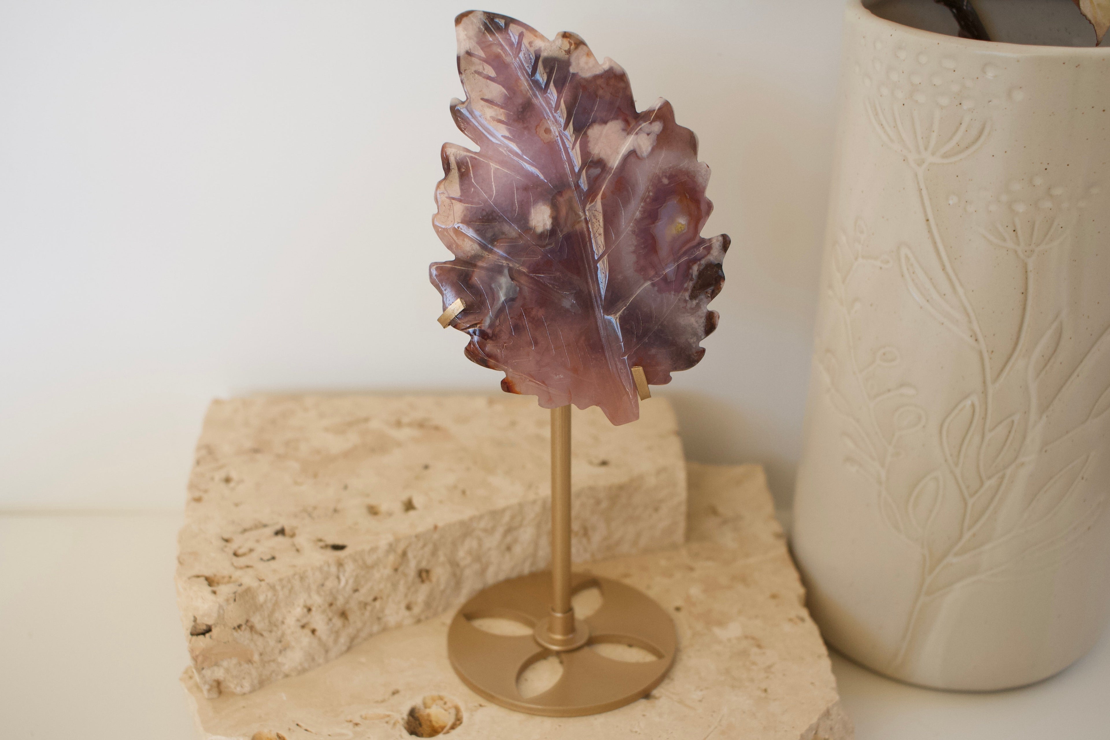 Blue Flower Agate Leaf on Stand