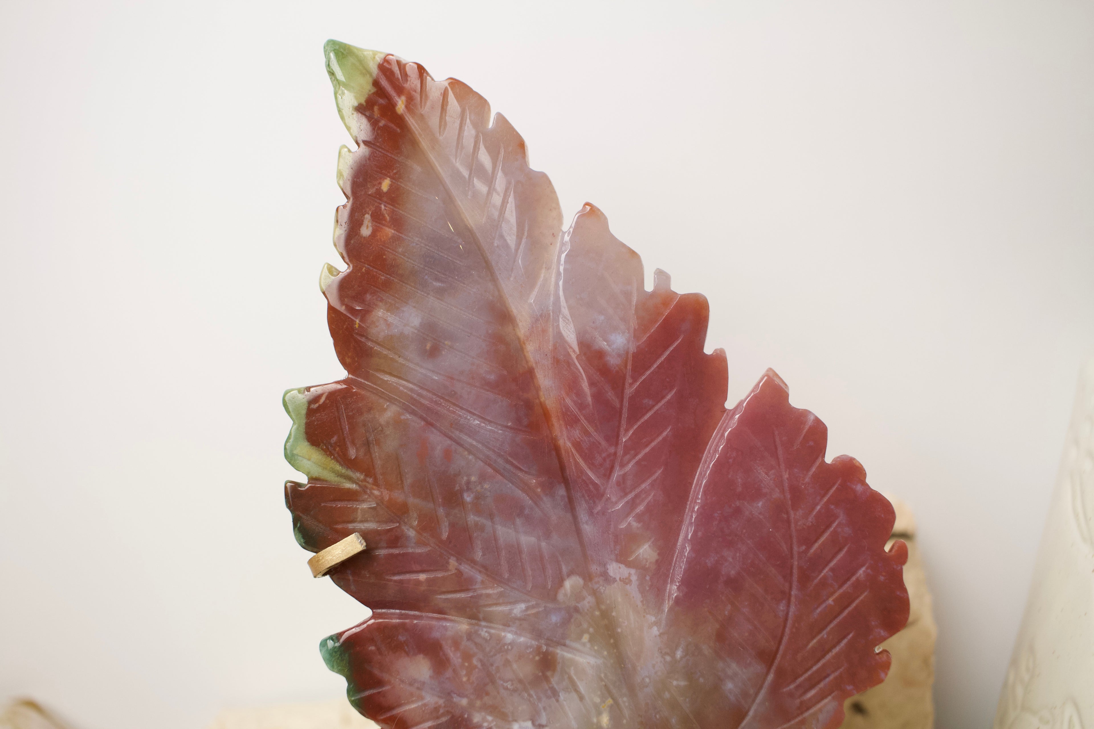 Ocean Jasper Leaf on Gold Stand
