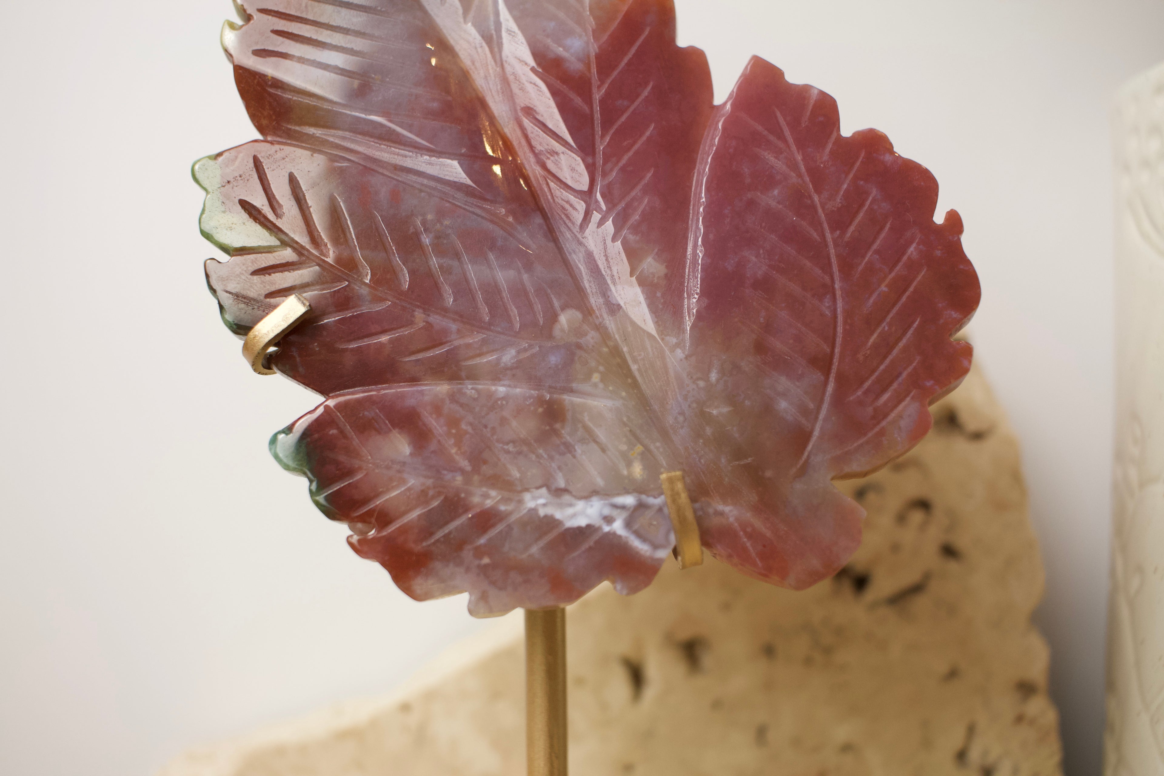 Ocean Jasper Leaf on Gold Stand