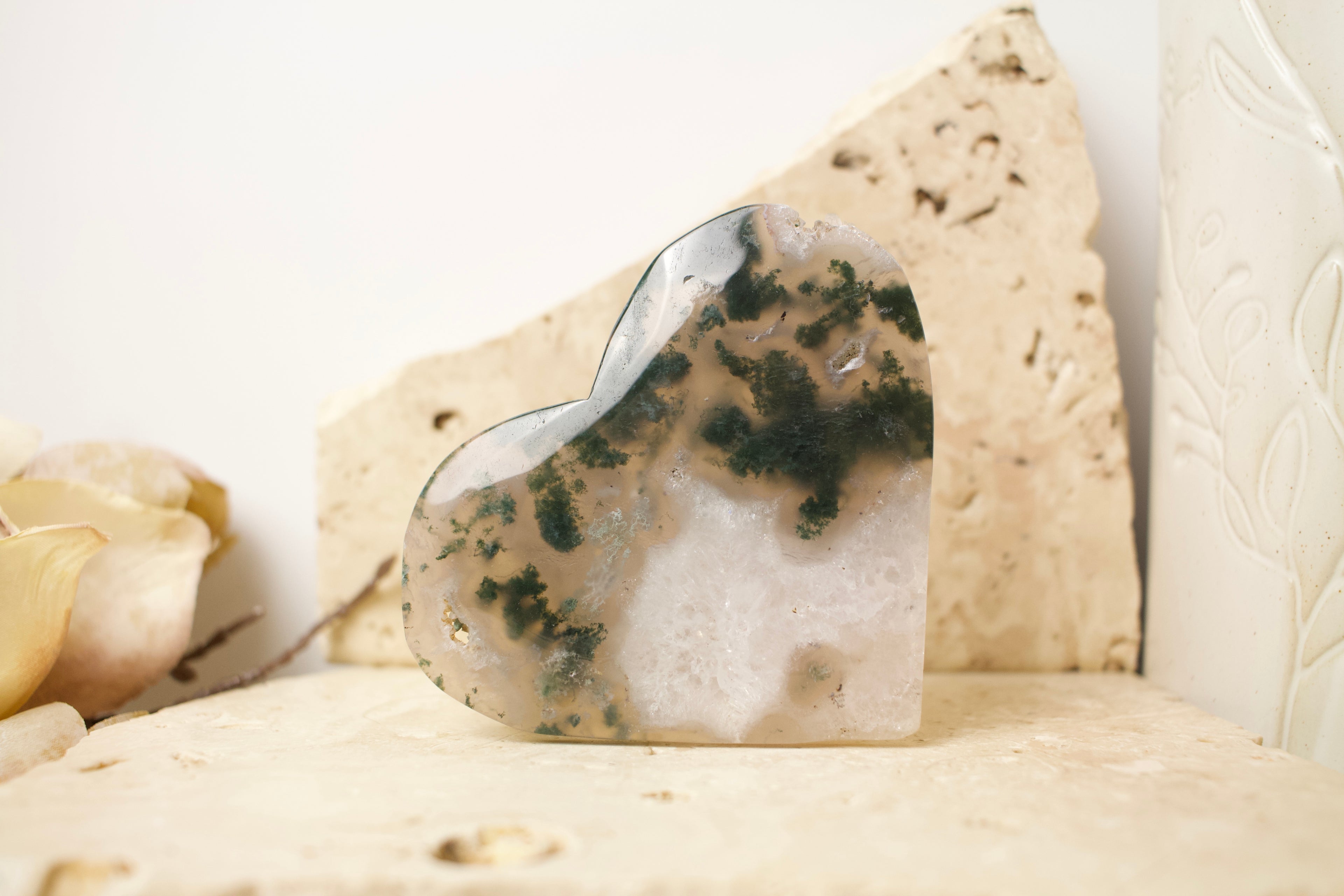 Moss Agate Heart 10cm