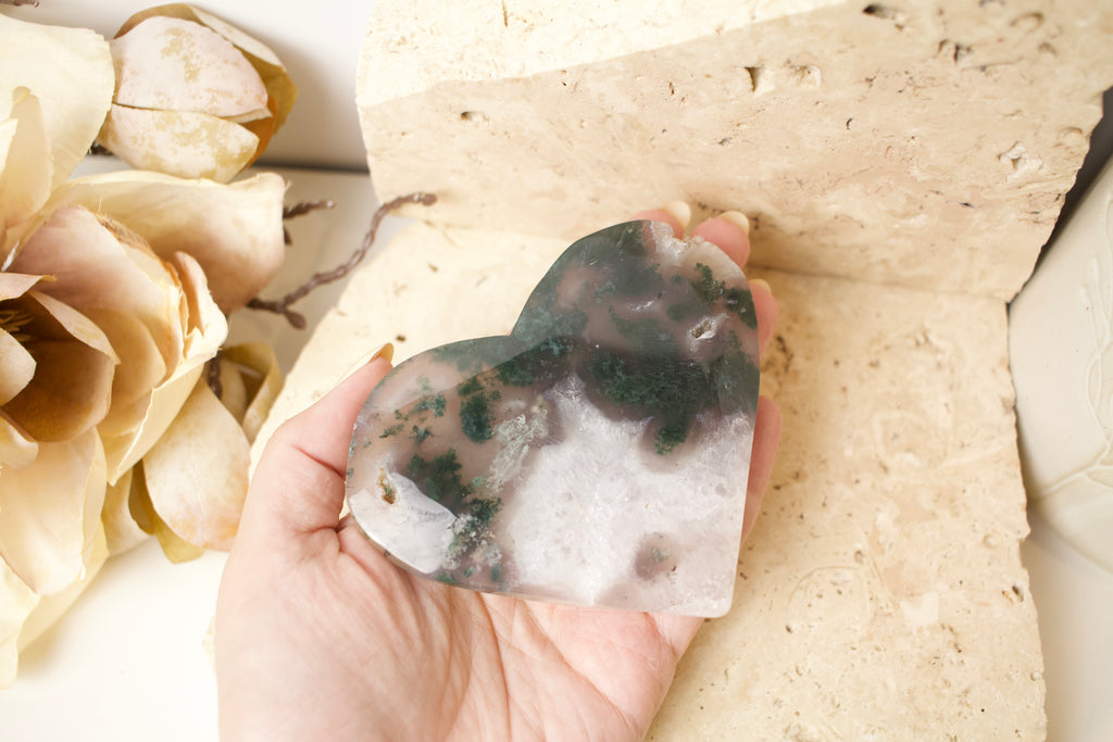 Moss Agate Heart 10cm
