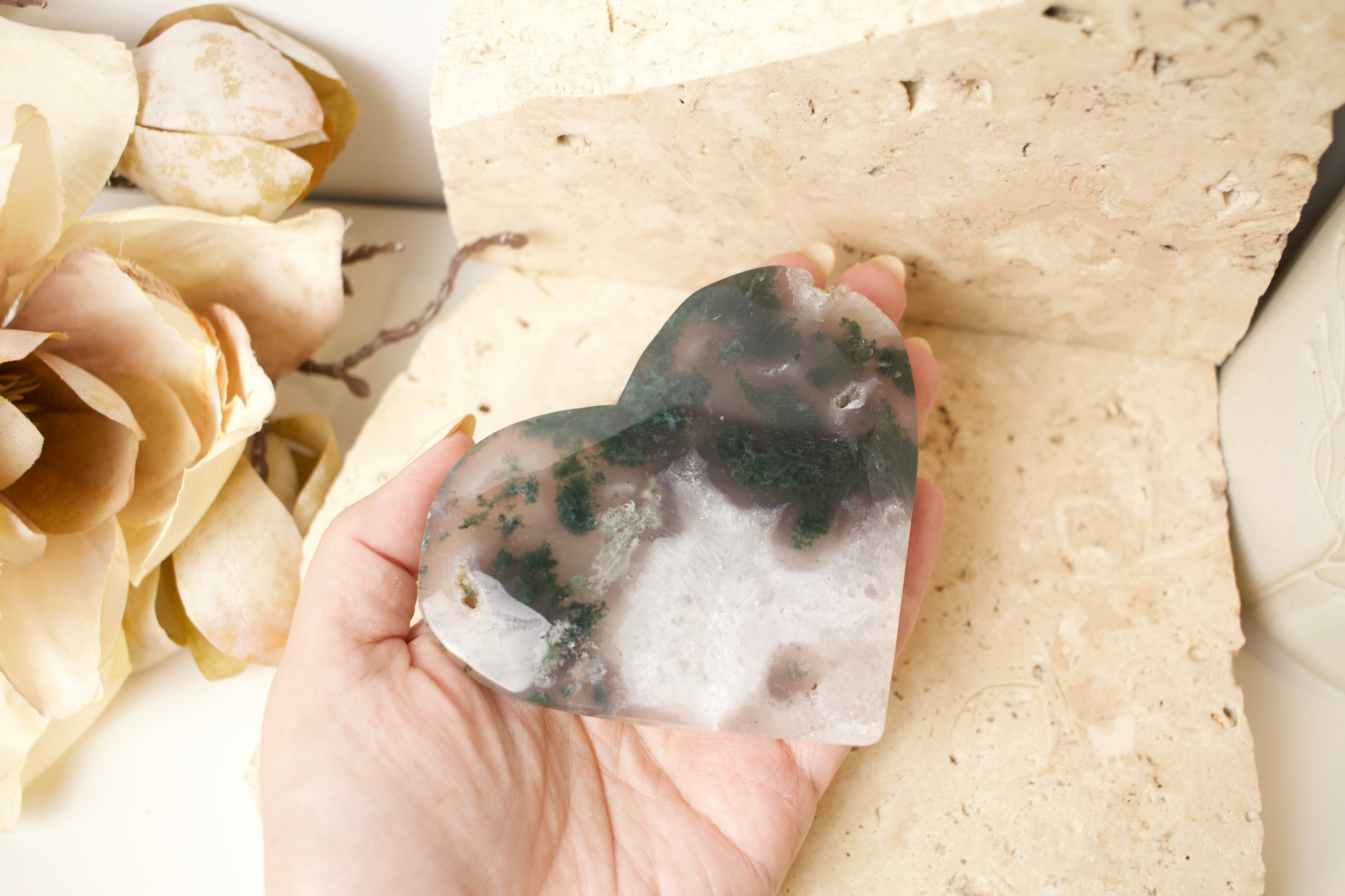 Moss Agate Heart 10cm