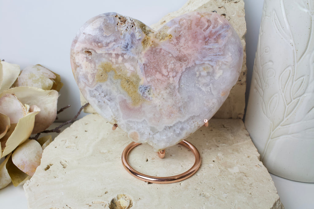 Large Pink Amethyst Heart on Stand 13.3cm
