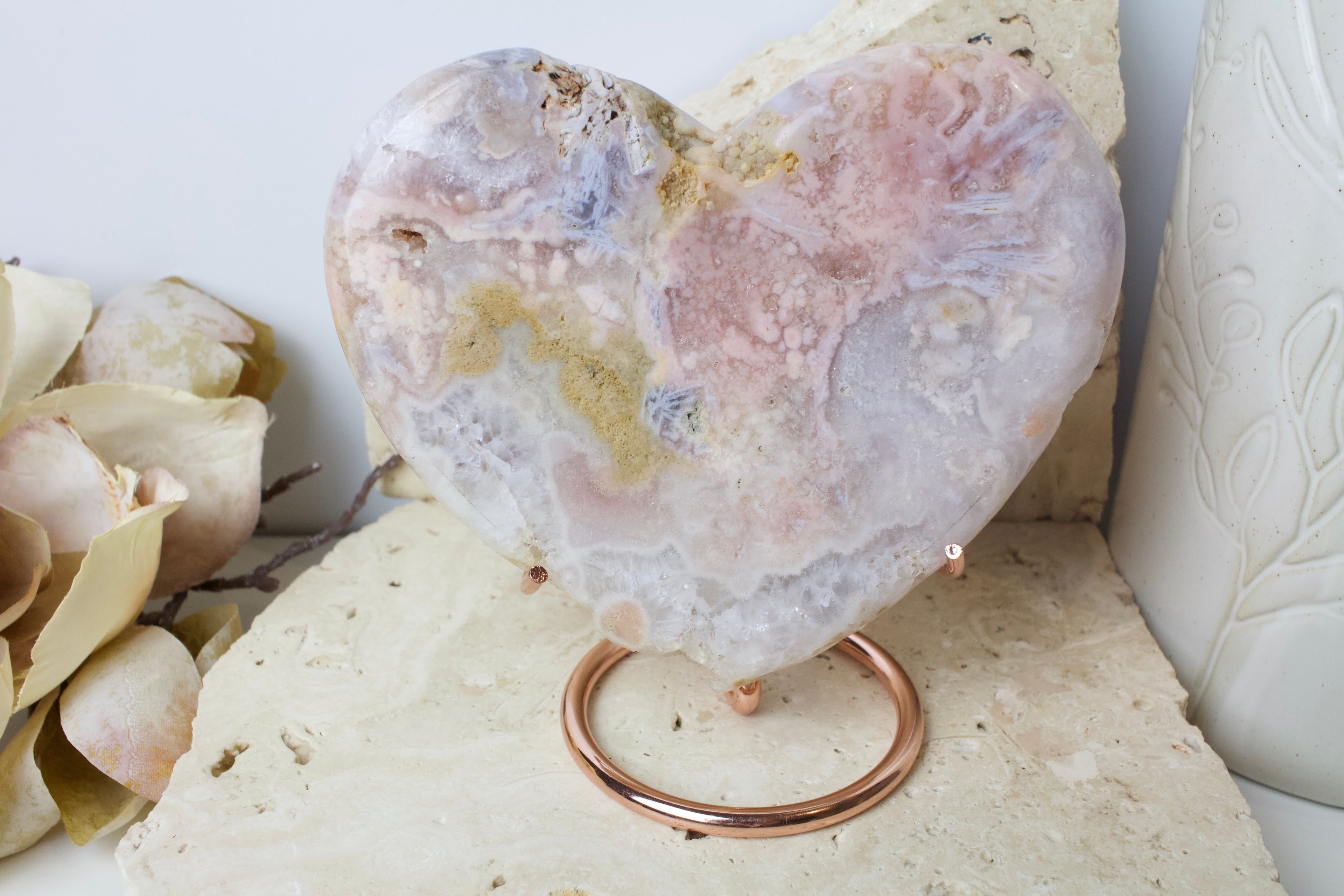 Large Pink Amethyst Heart on Stand 13.3cm
