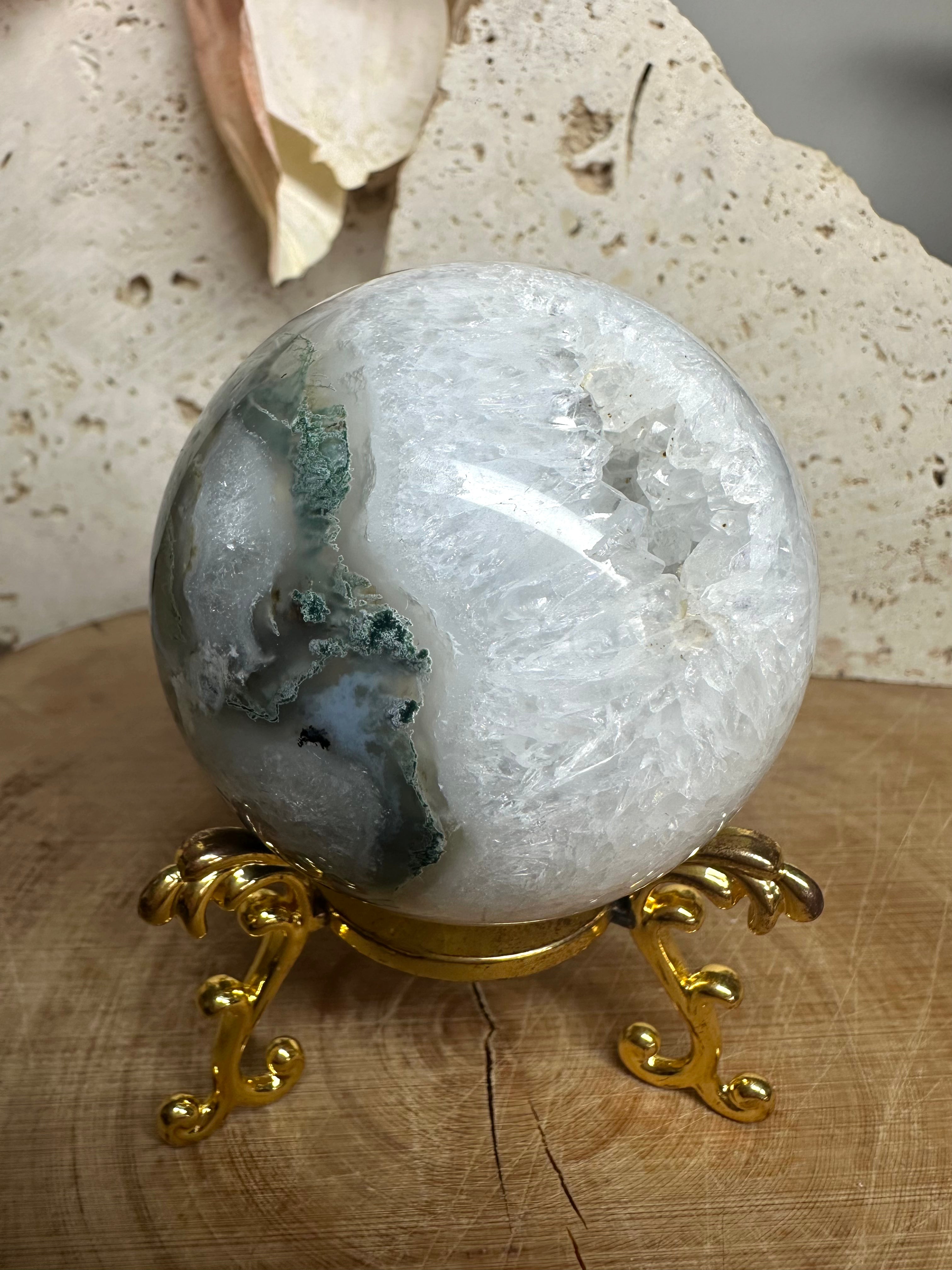 Moss Sphere with Druzy Quartz