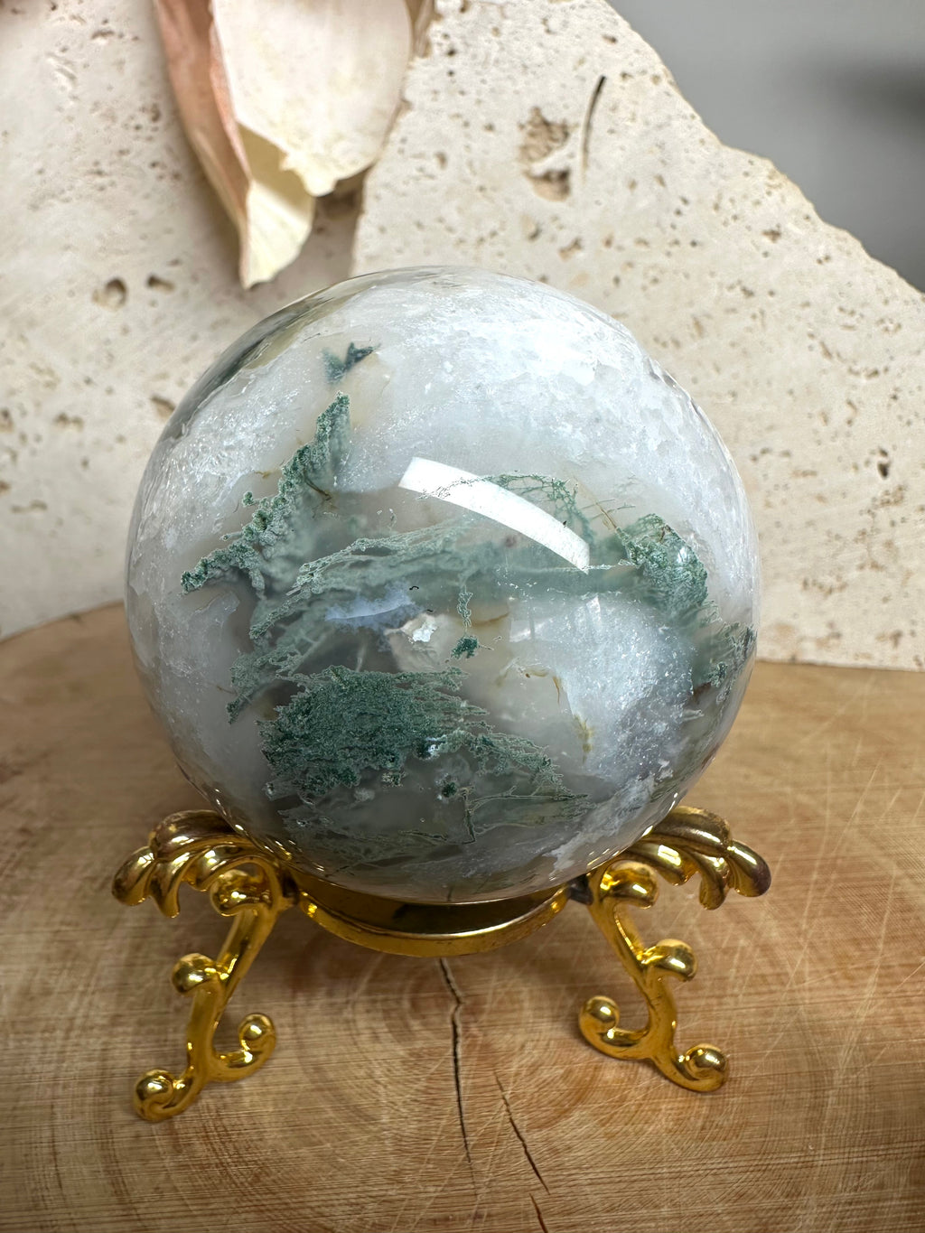 Moss Sphere with Druzy Quartz