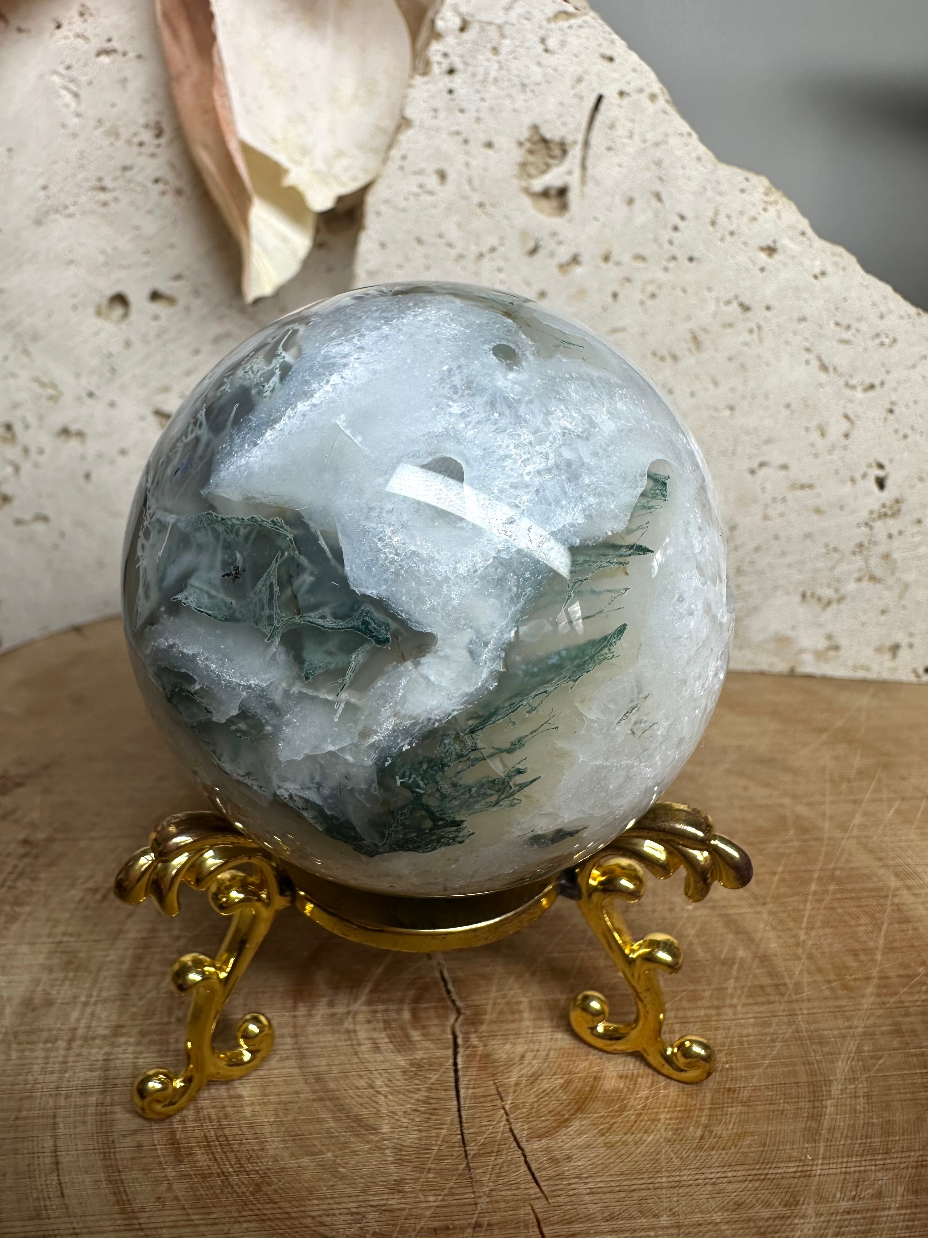 Moss Sphere with Druzy Quartz
