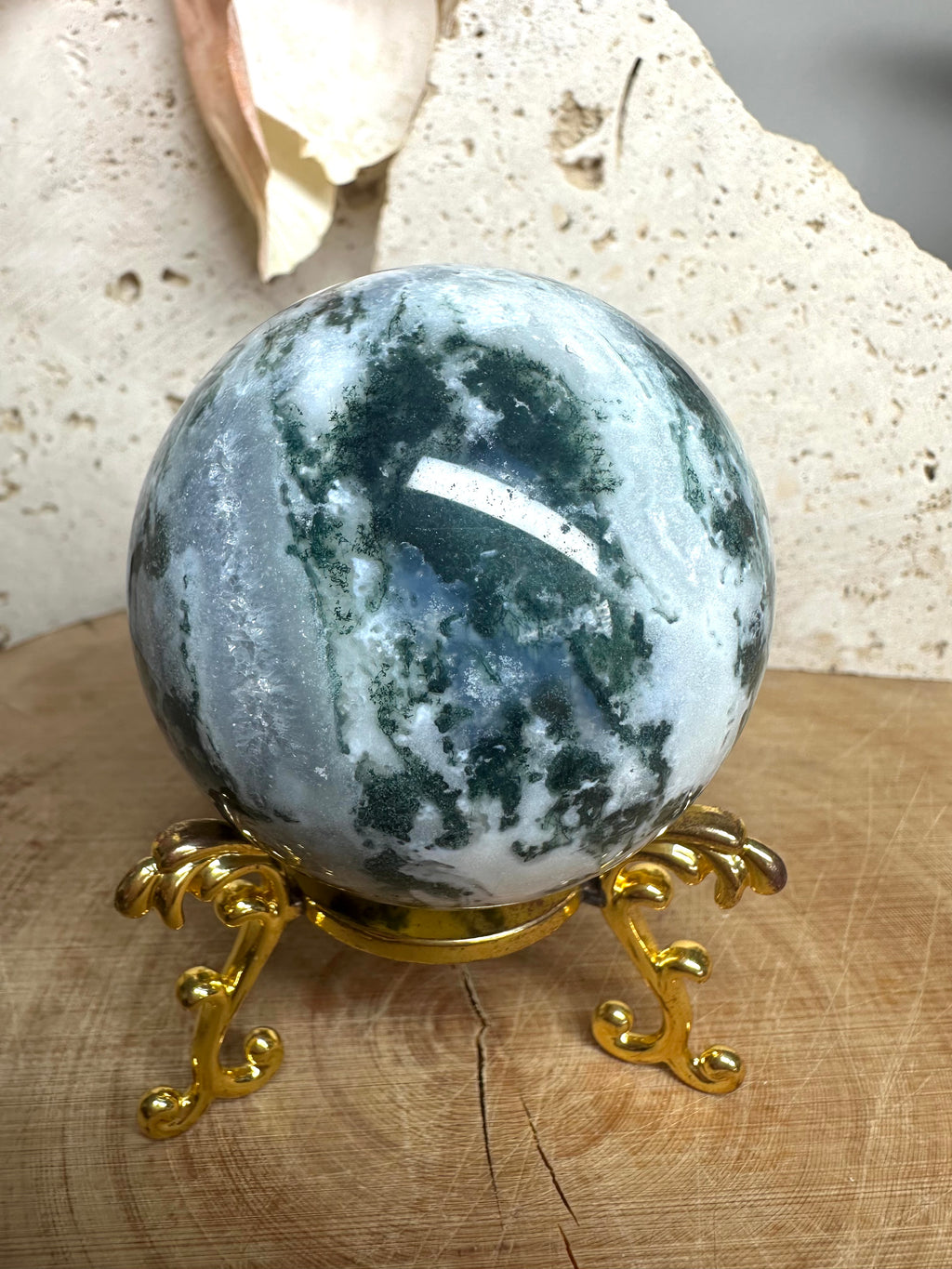 Moss Sphere with Drusy Quartz