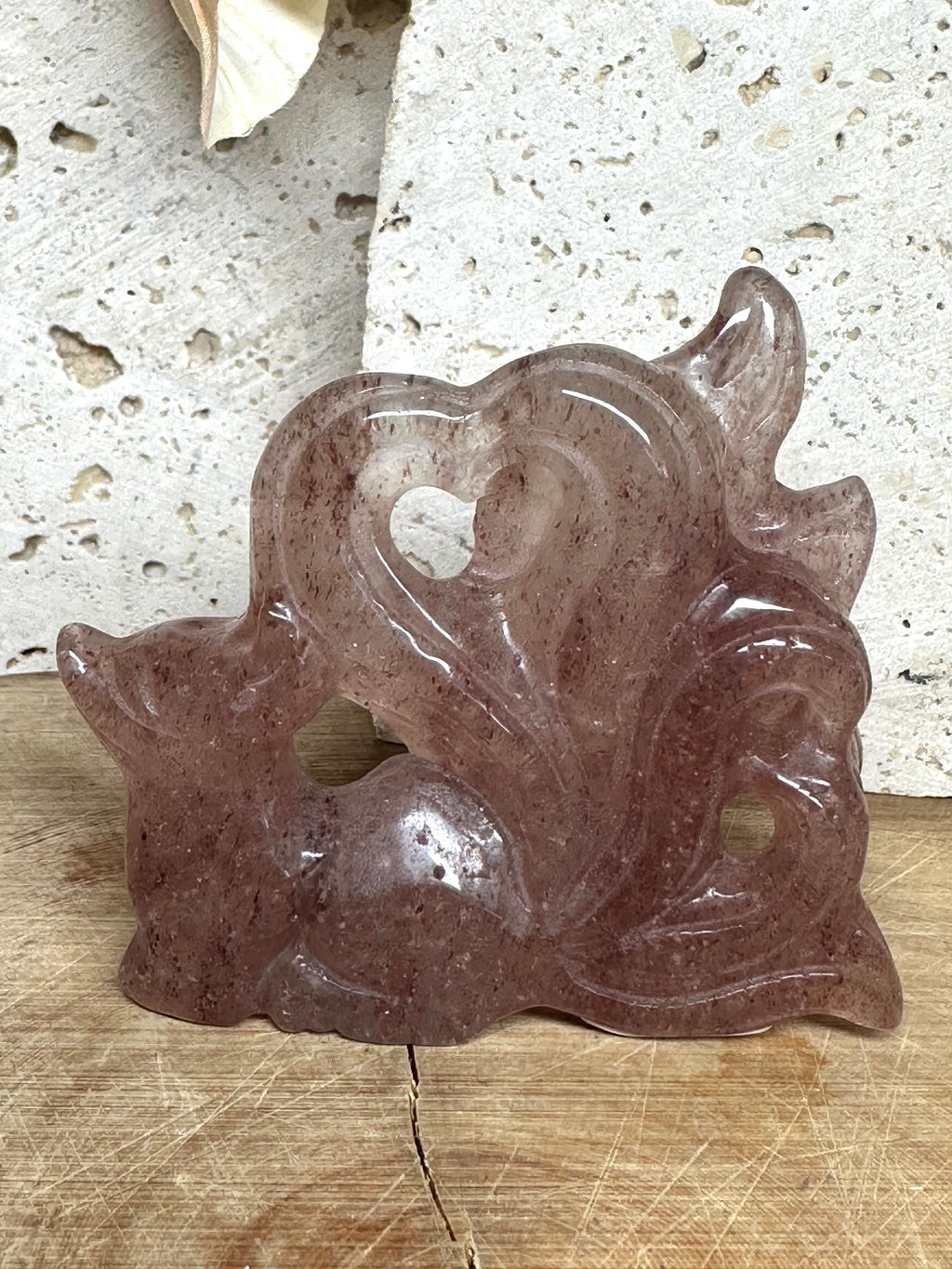 Strawberry Quartz Nine Tail Fox Carving