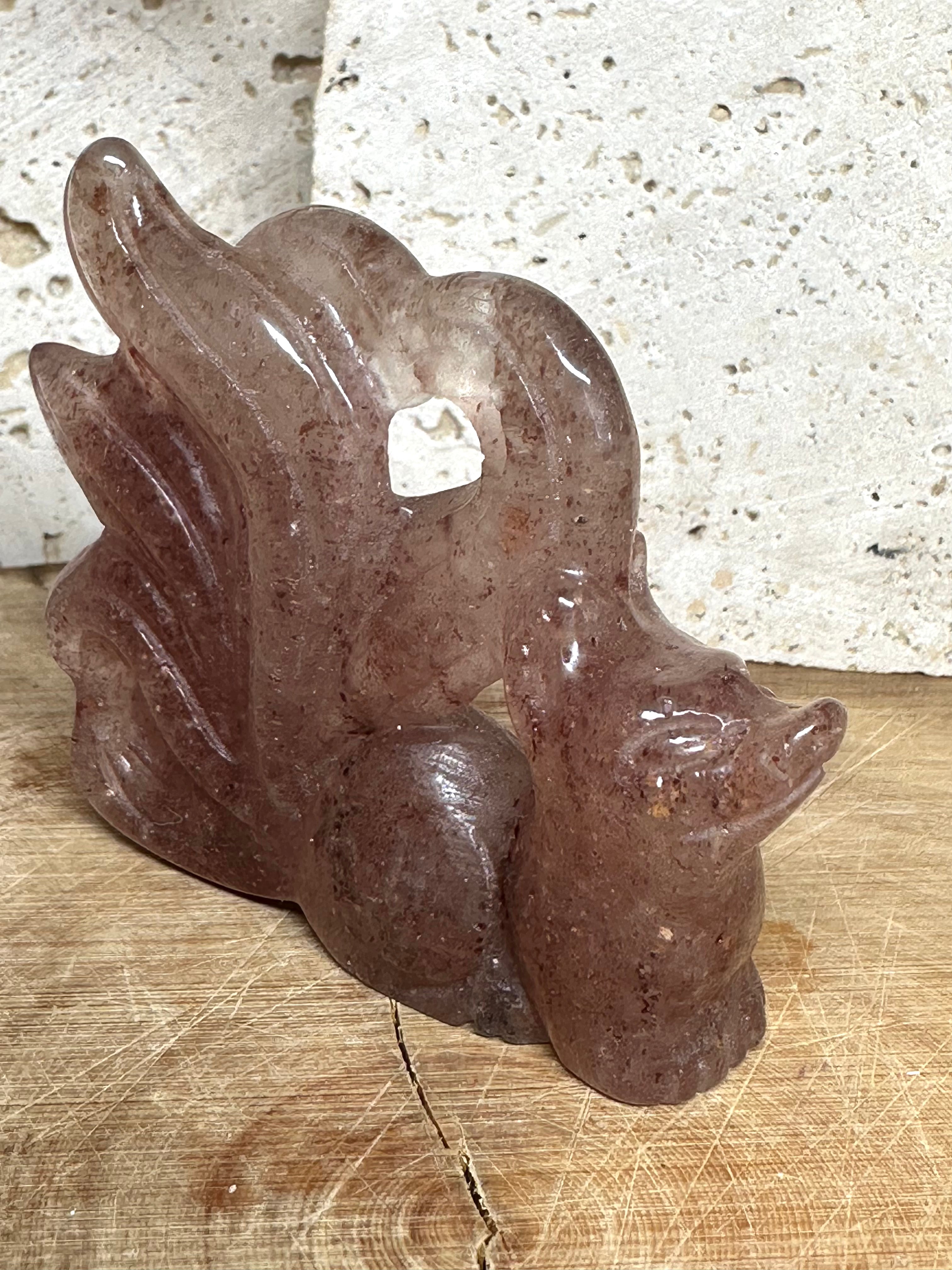 Strawberry Quartz Nine Tail Fox Carving