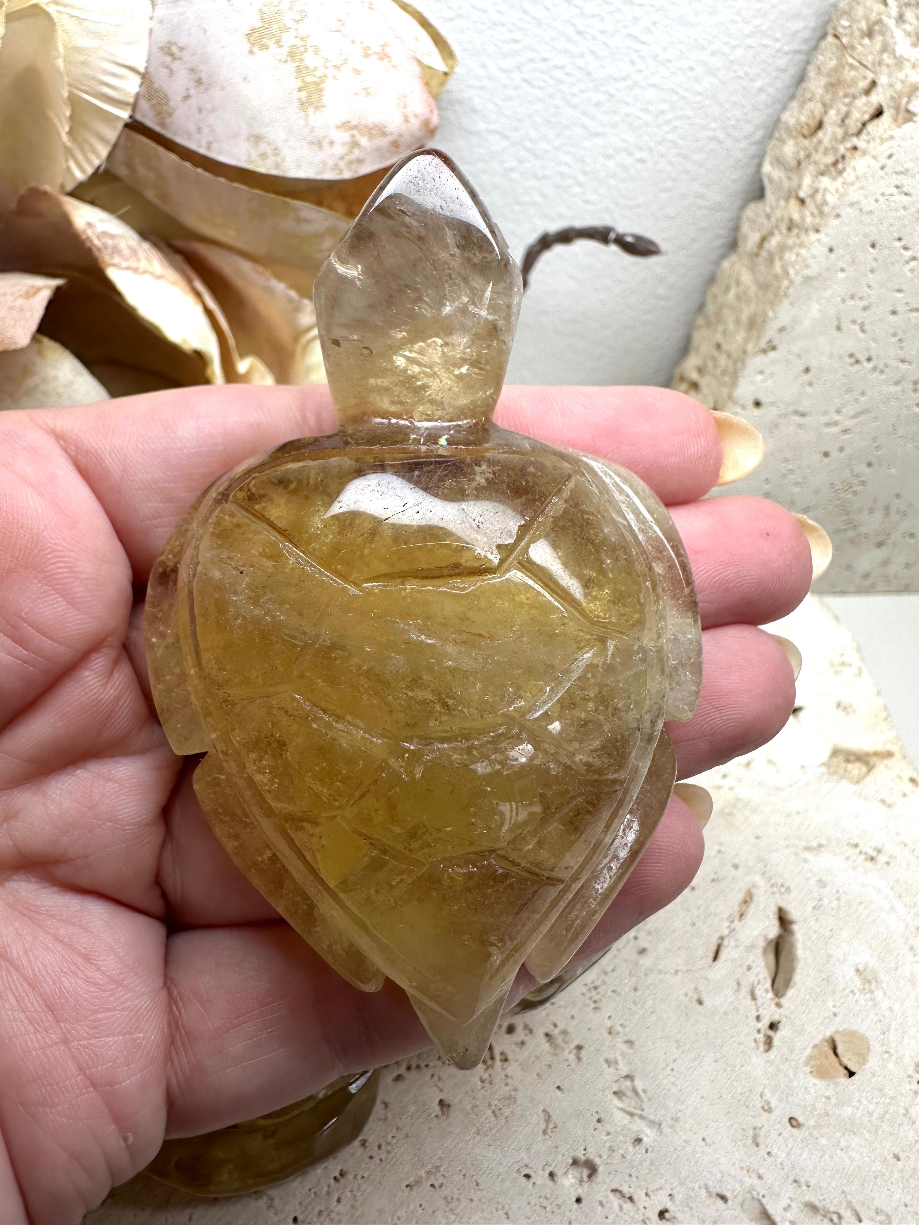 Citrine Turtle Carving Two Sizes