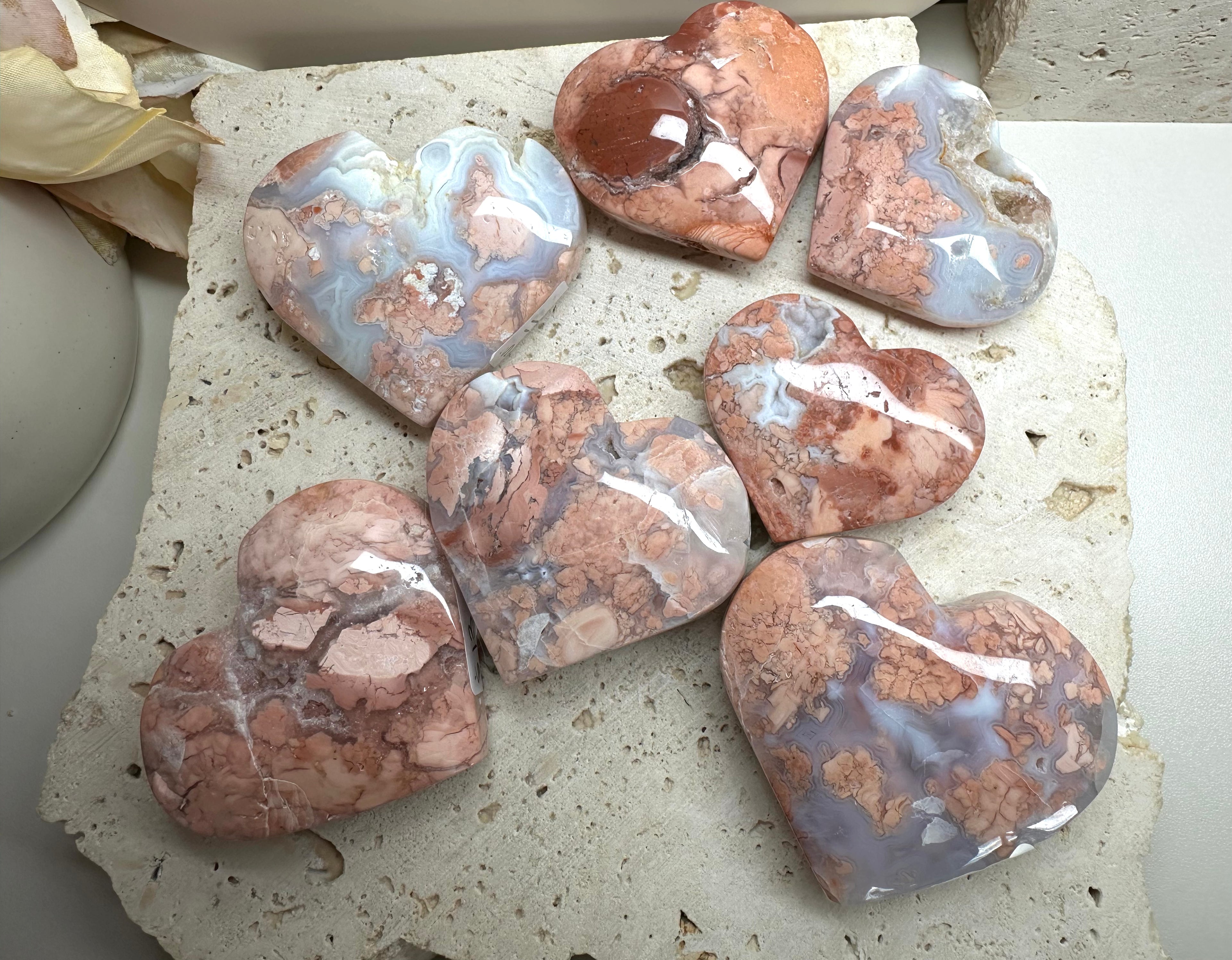 Pink Agate Hearts