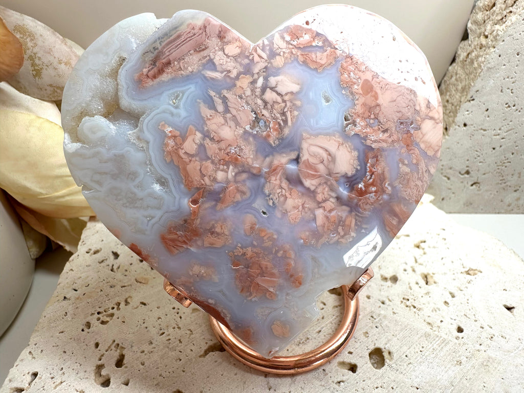 Large Pink Agate Heart 9.5cm